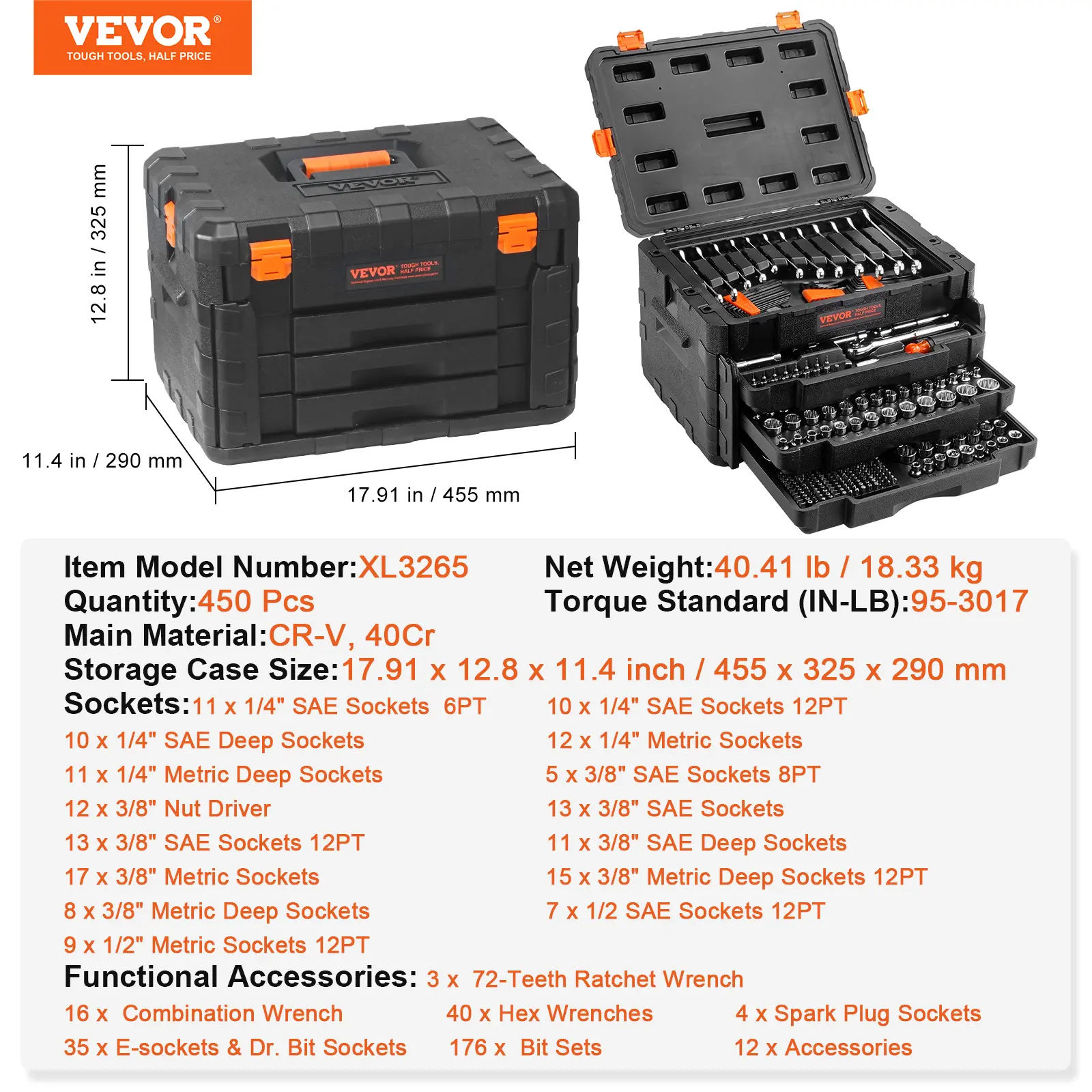 450 Pcs Mechanics Tool Set Socket Set