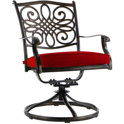 Traditions 5-Piece Aluminum Outdoor Dining Set with Swivel Chairs with Red Cushions and Glass-Top Table