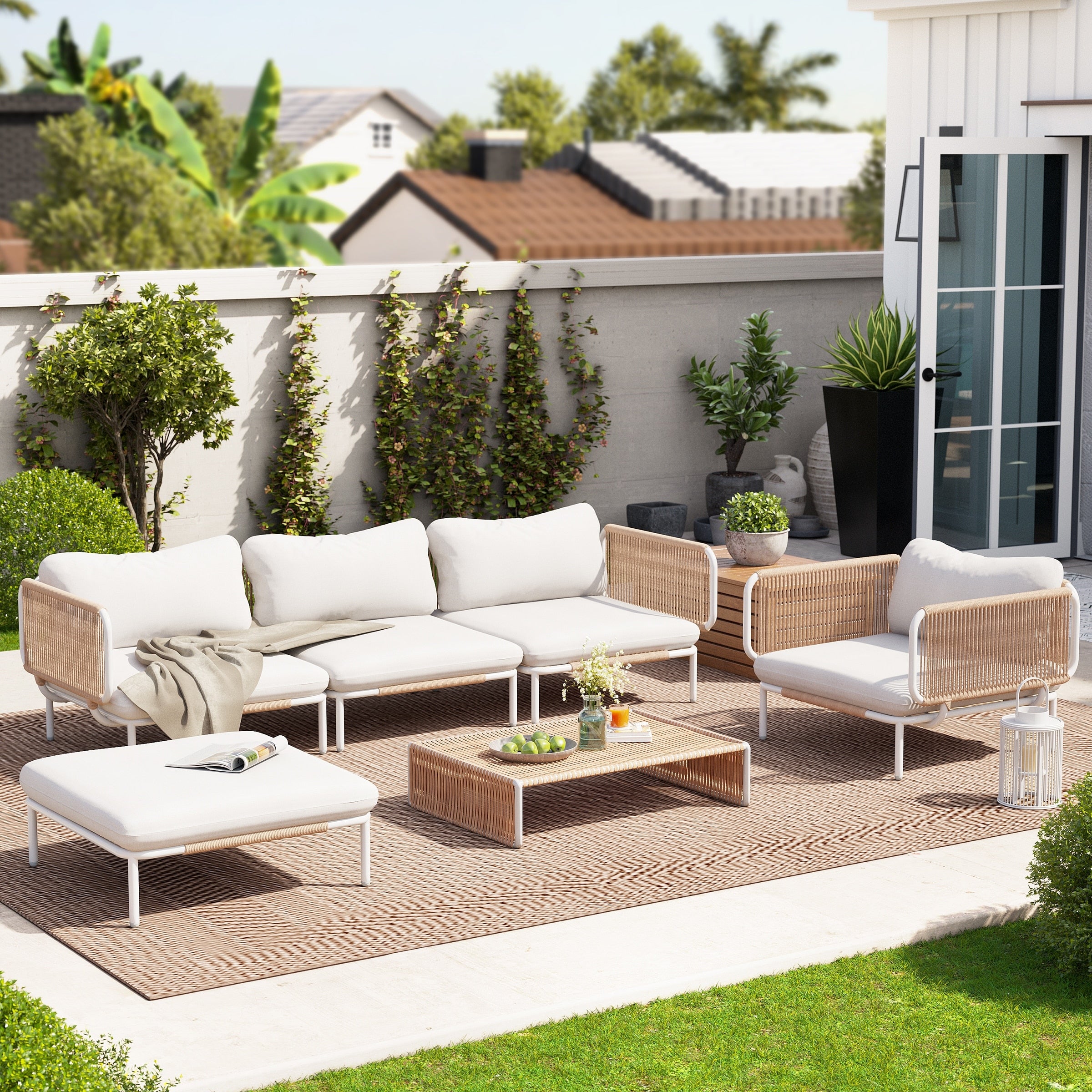 Outdoor Cushioned Sectional Sofa Chat Set Patio Furniture Conversation Set, Free Combination