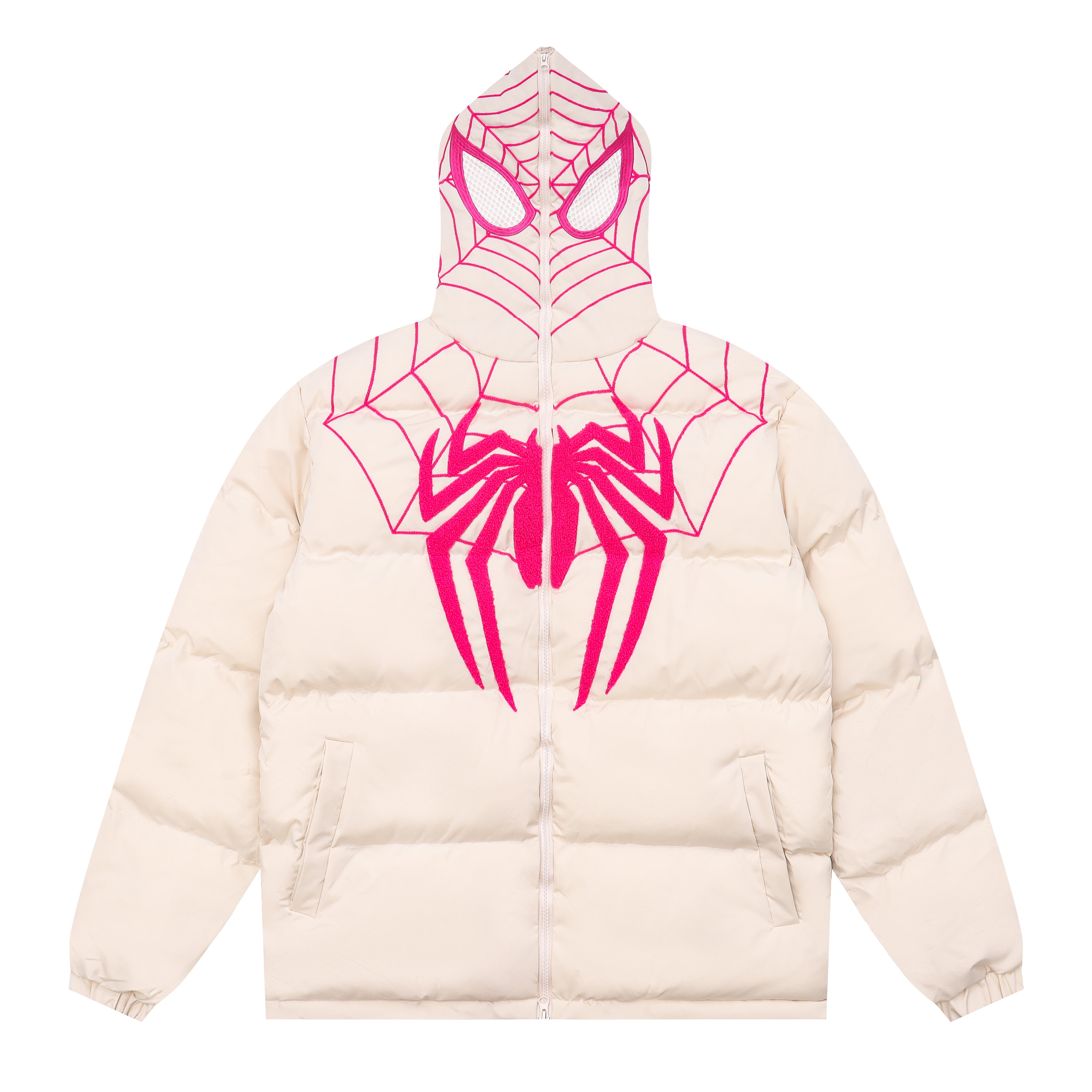Spiderman Winter Long Sleeve Zip Hooded Puffer Jacket Coat Pockets Baggy Short Down Coat