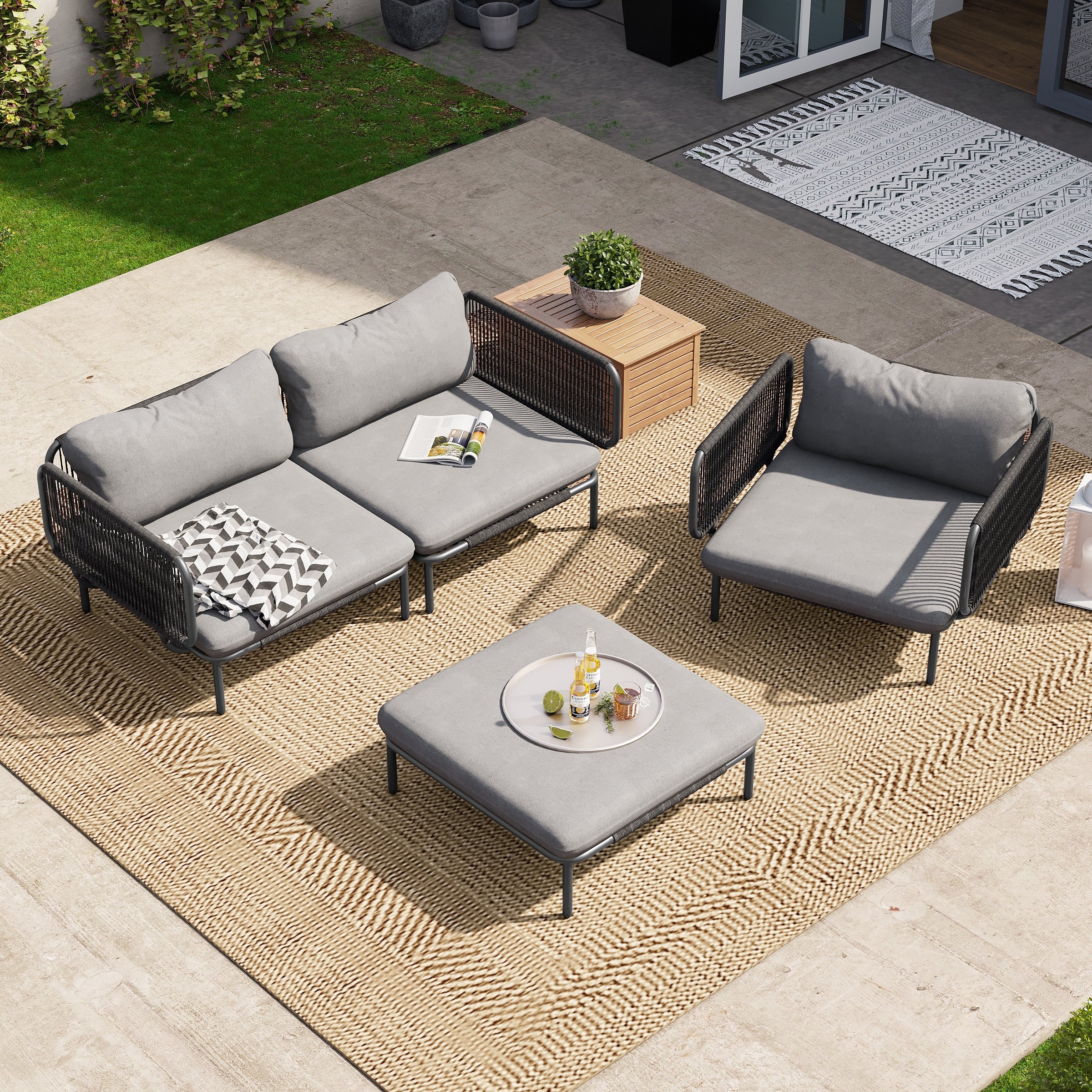 Outdoor Cushioned Sectional Sofa Chat Set Patio Furniture Conversation Set, Free Combination