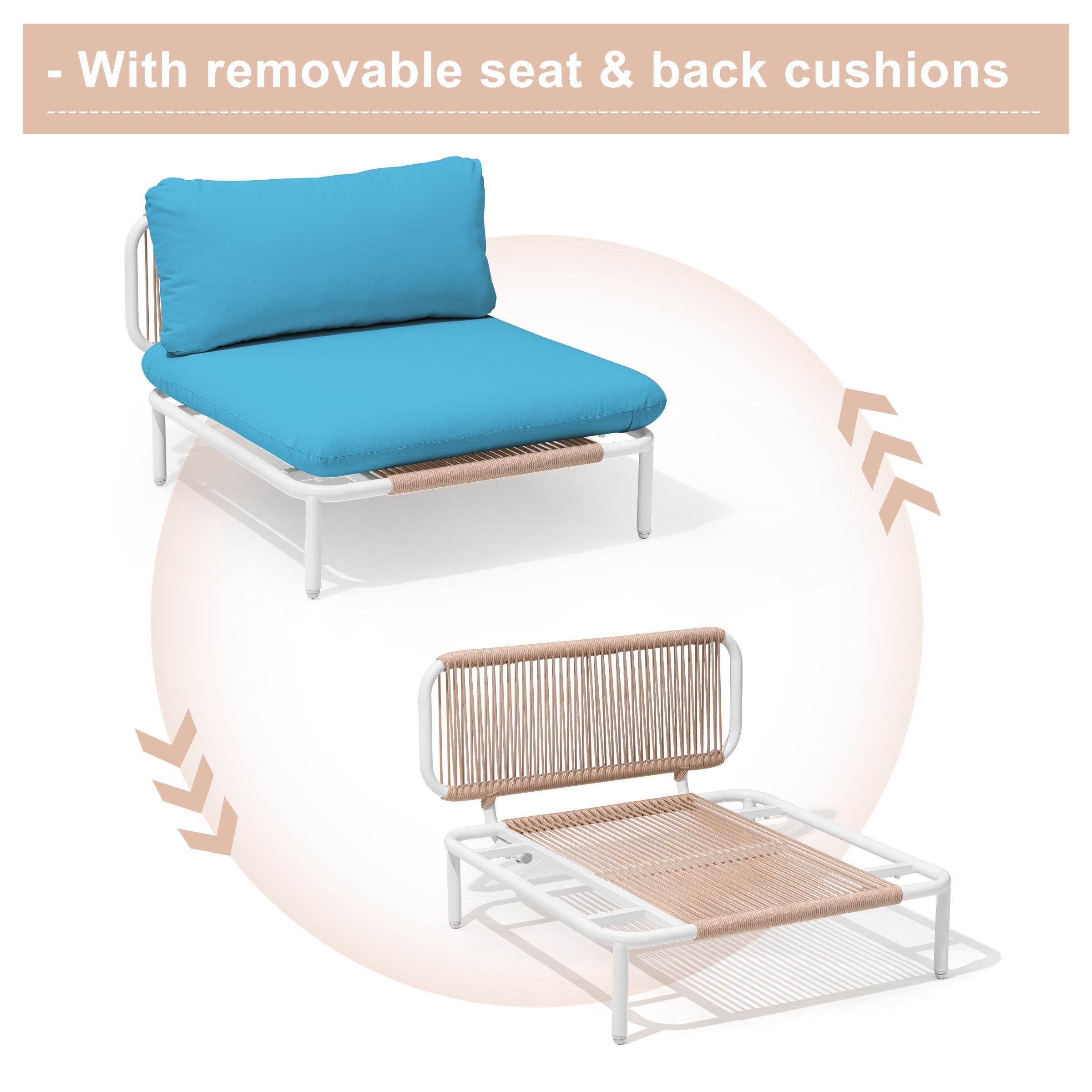 Outdoor Cushioned Sectional Sofa Chat Set Patio Furniture Conversation Set, Free Combination