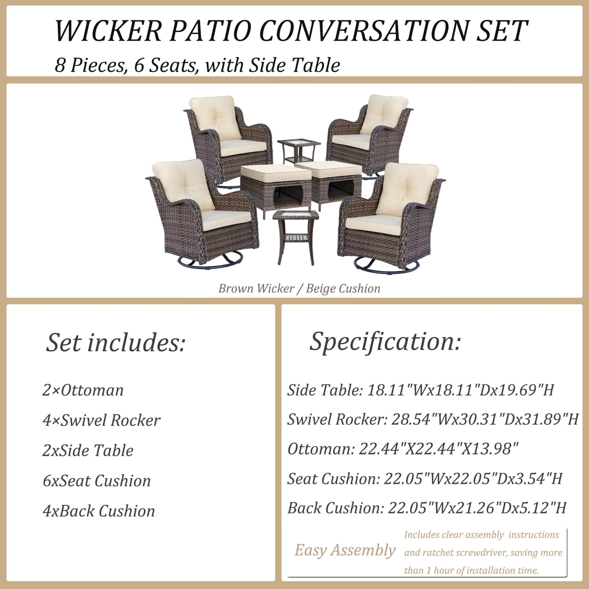 Outdoor Patio Furniture Set-Wicker Patio Conversation Swivel Chair Set