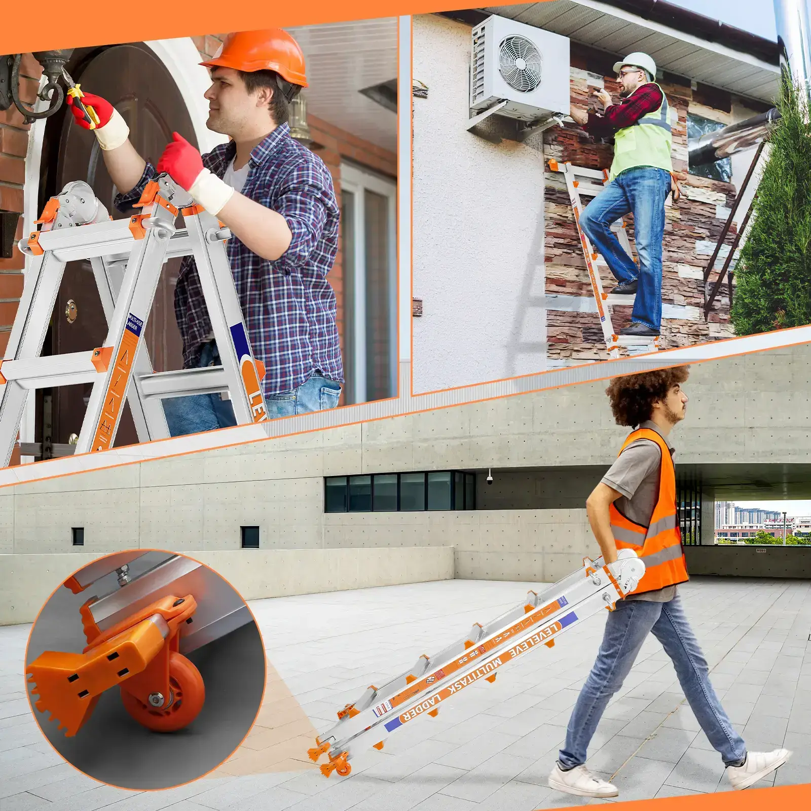Extendable Telescopic Multi-Position Ladder - Convertible Modes, A-Frame Step Ladder with Stabilizer Bars, Narrow Folded Width, 330LBS Load Capacity, Wheels, Safe for Home & Outdoor Roof Work, Extendable Telescopic Ladders