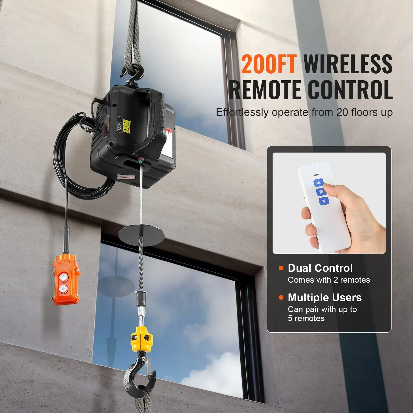3-in-1 Electric Hoist Winch Tools1100lbs 1500W Portable Power Winch Crane110V/120V22.9 ft Lifting Height13 ft/minManual-Wired-Wireless Remote ControlOverload Protection
