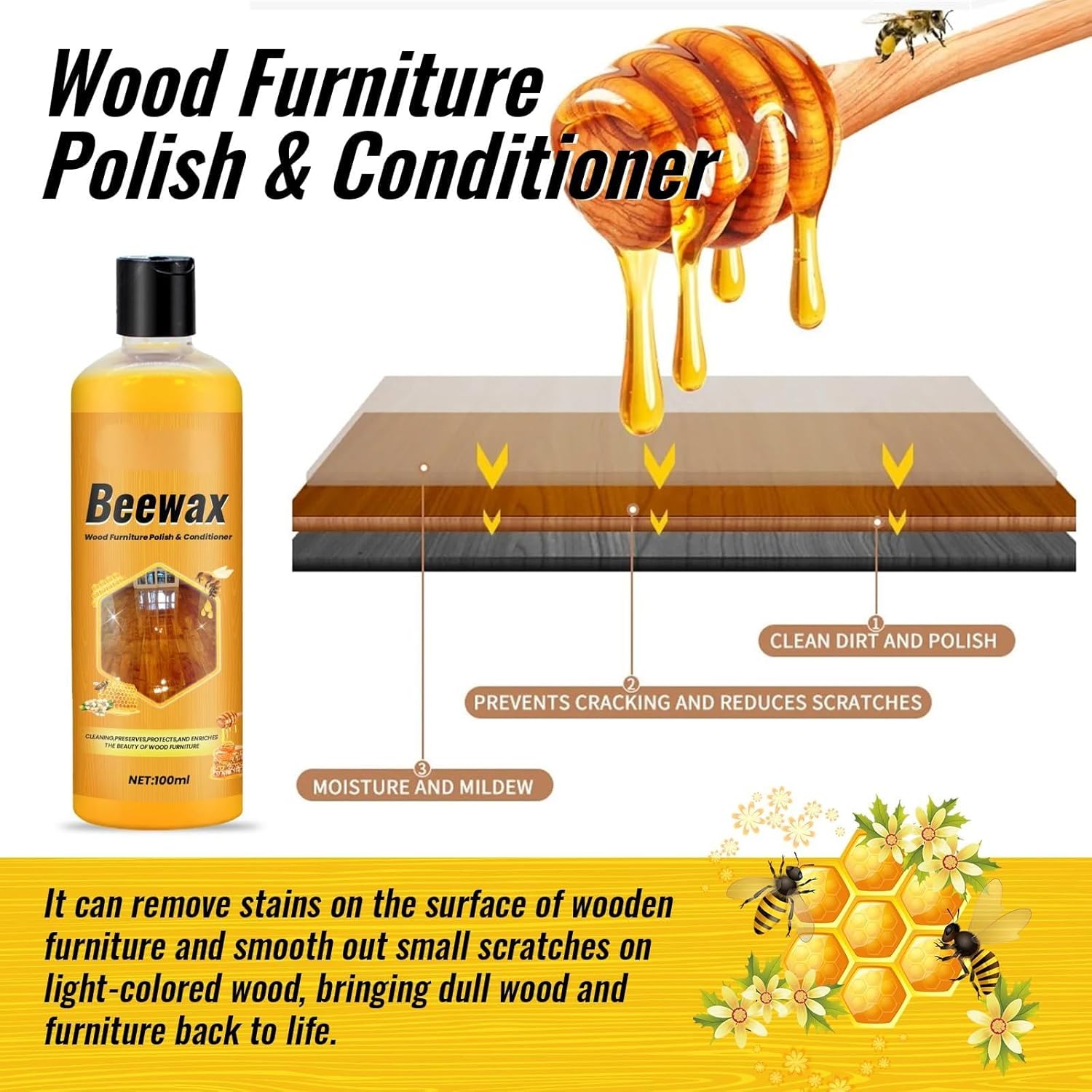 🍯Beeswax Wood Floor & Furniture Cleaner | Stain Remover, Polish & Conditioner | 100ml