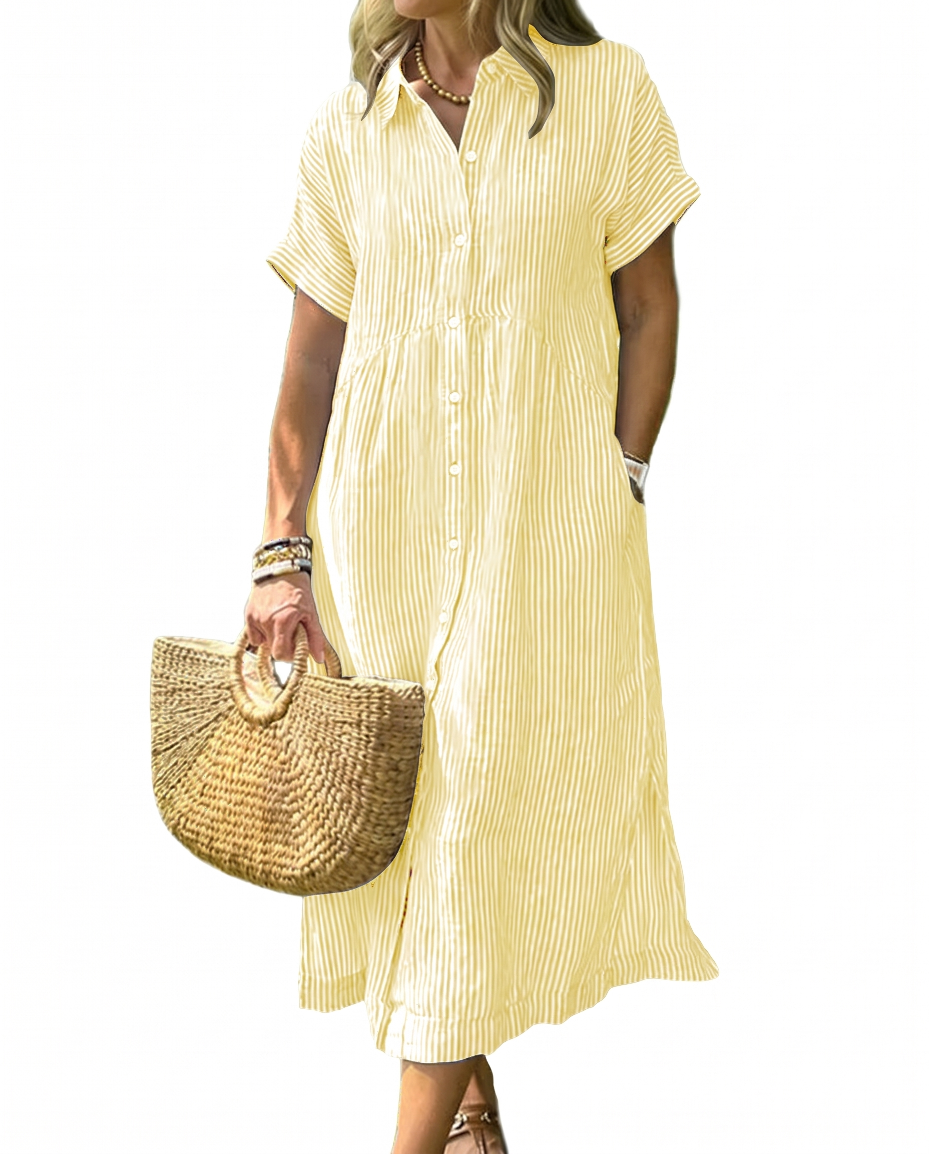 👗 Women's Summer Striped Midi Shirt Dress