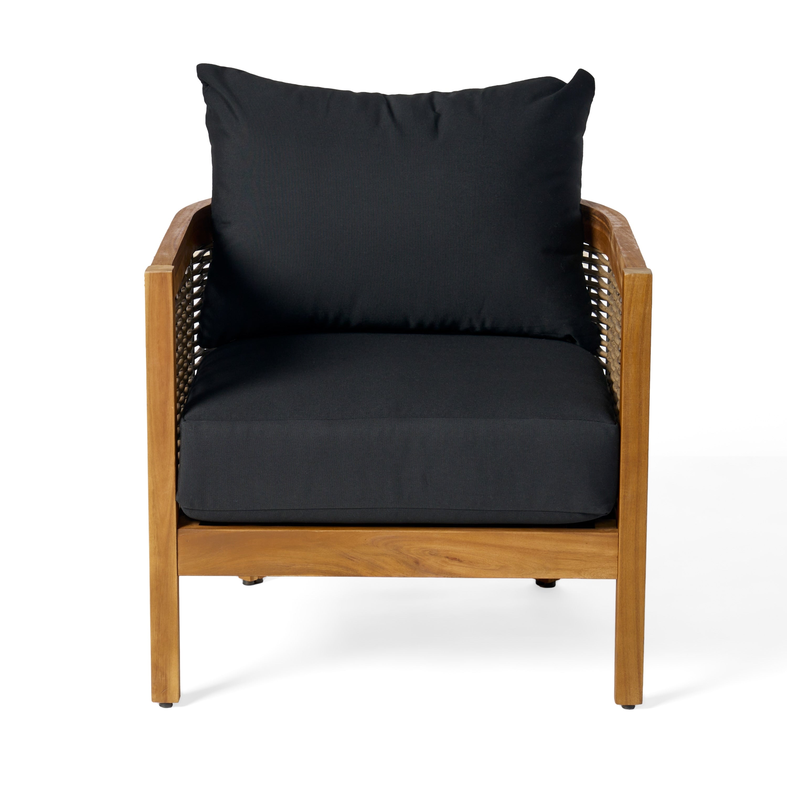 Burchett Outdoor Acacia Wood and Wicker 4 Seater Chat Set with Optional Sunbrella Cushions by Christopher Knight Home