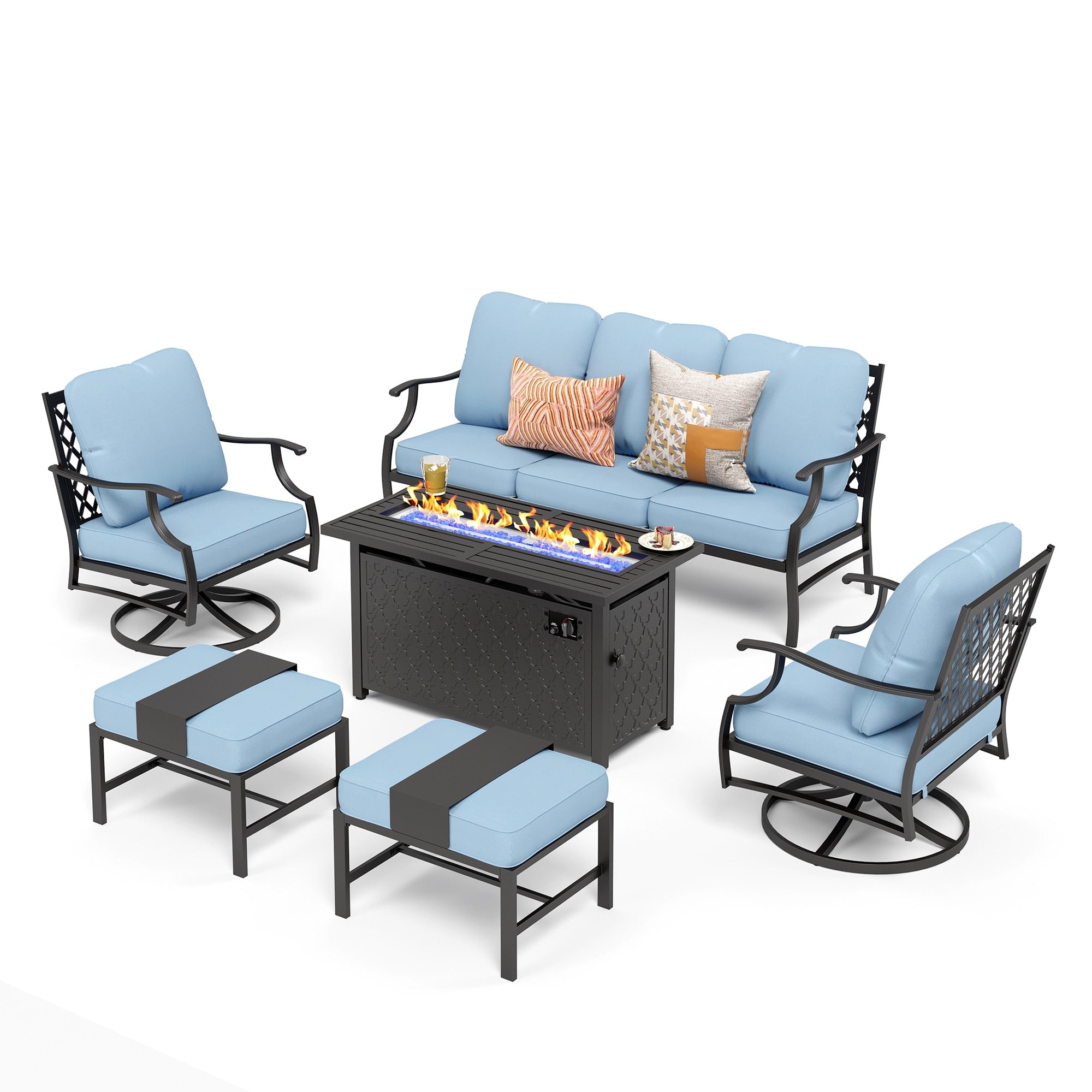 MAISON ARTS Outdoor Sofa Set 4/6-Piece Patio Conversation Set with 45'' Gas Fire Pit Table