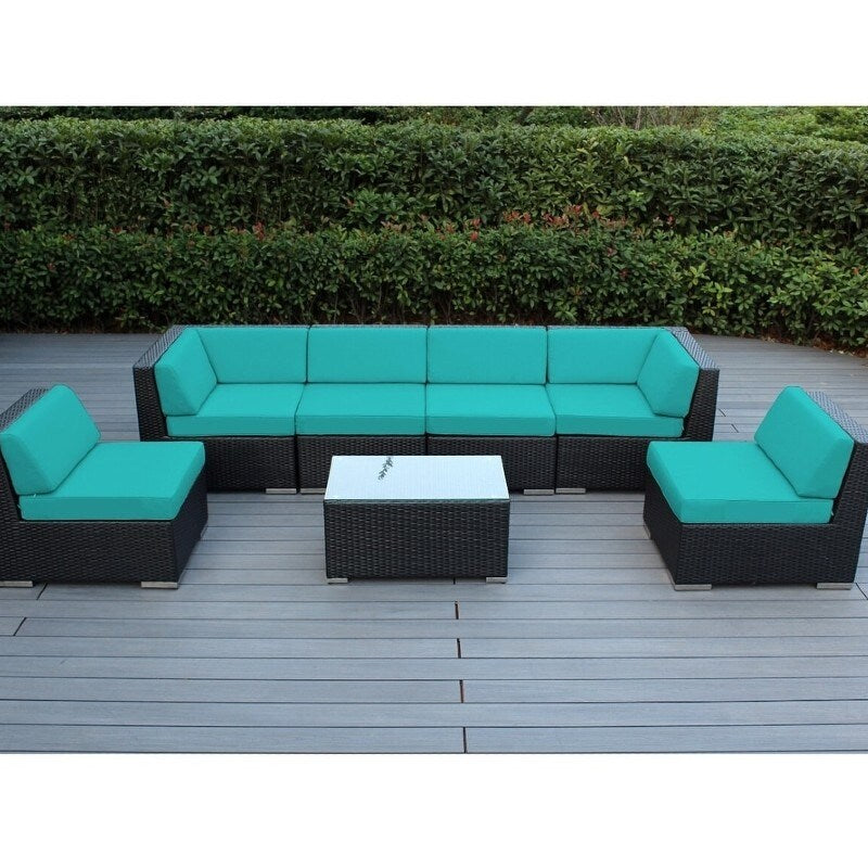 Ohana Outdoor 7-pc. Cushioned Black Wicker Conversation Set - No Assembly