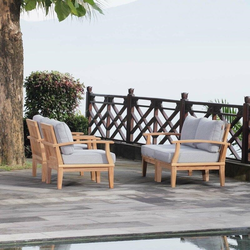 Sidney Solid Wood 4 - Person Seating Group with Cushions
