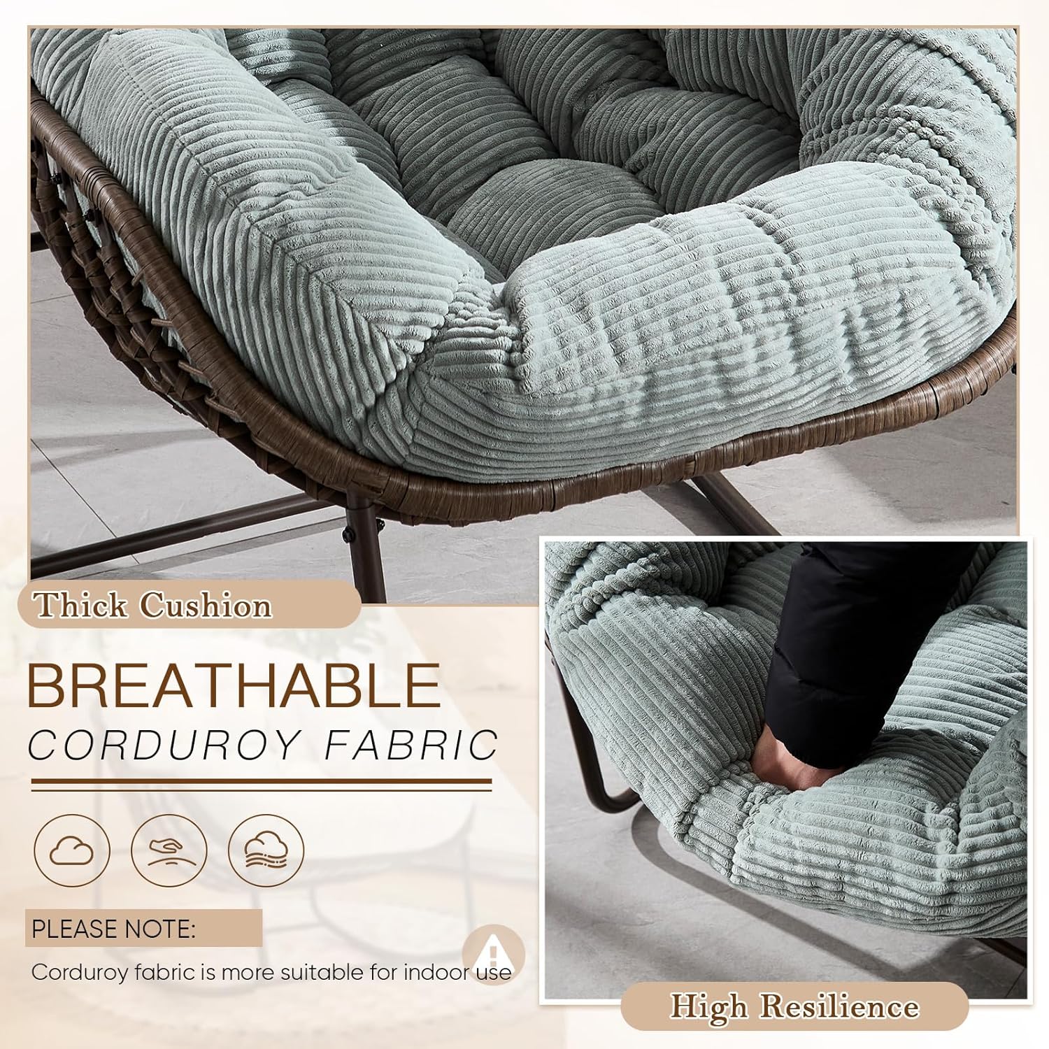 Oversized Outdoor Egg Rocking Chair with Thick Cushion – Comfortable Patio & Indoor Lounge Seating Clearance Sale