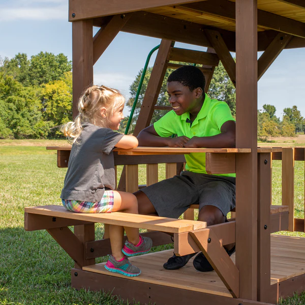 Skyfort II Cedar Wood Swing Set with Wave Slide, Clubhouse, Crow's Nest, and Monkey Bars