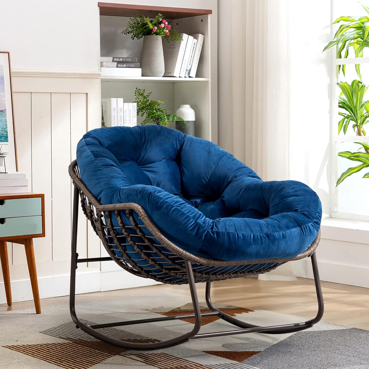 Oversized Outdoor Egg Rocking Chair with Thick Cushion – Comfortable Patio & Indoor Lounge Seating Clearance Sale