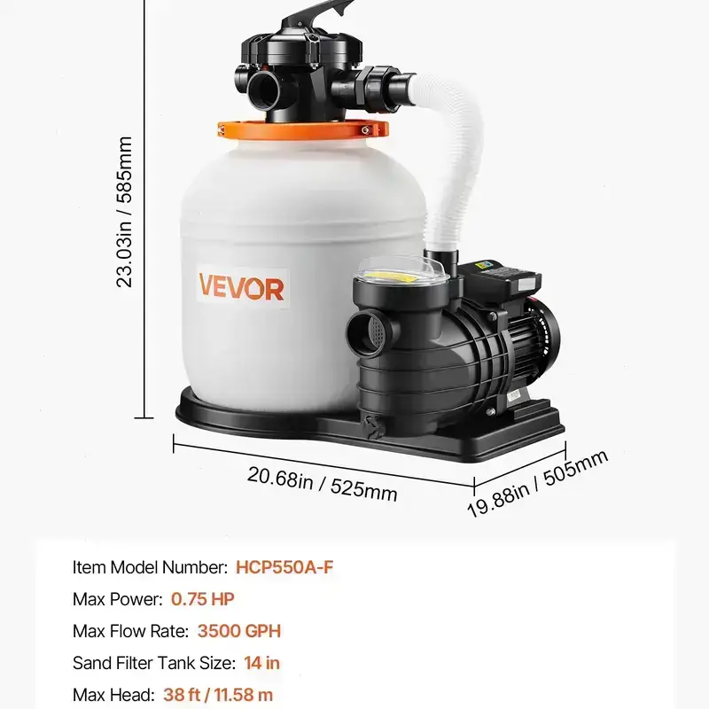 Sand Filter Pump, 16 in for Above Ground Pool, 1 HP 4400 GPH, Swimming Pool Filter System with Timer, 6X Faster Filtration with Media Installed, Leak-Resistant, Ready to Use Out of Box, Pool Accessories, Swimming P