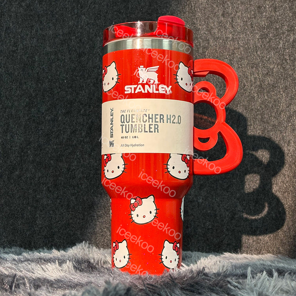 40oz Pink Bow-shaped handle Kitty Tumbler