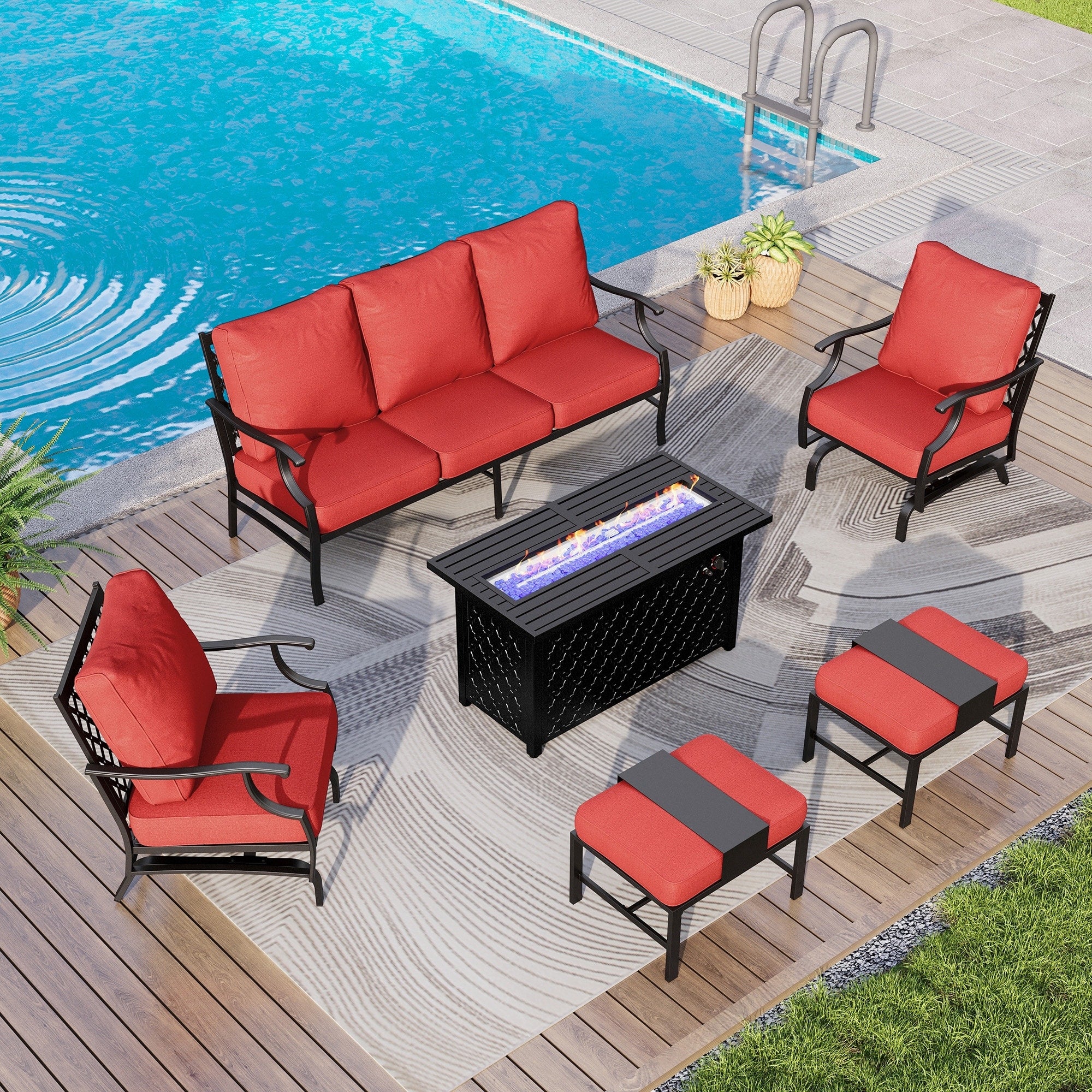 MAISON ARTS Outdoor Sofa Set 4/6-Piece Patio Conversation Set with 45'' Gas Fire Pit Table