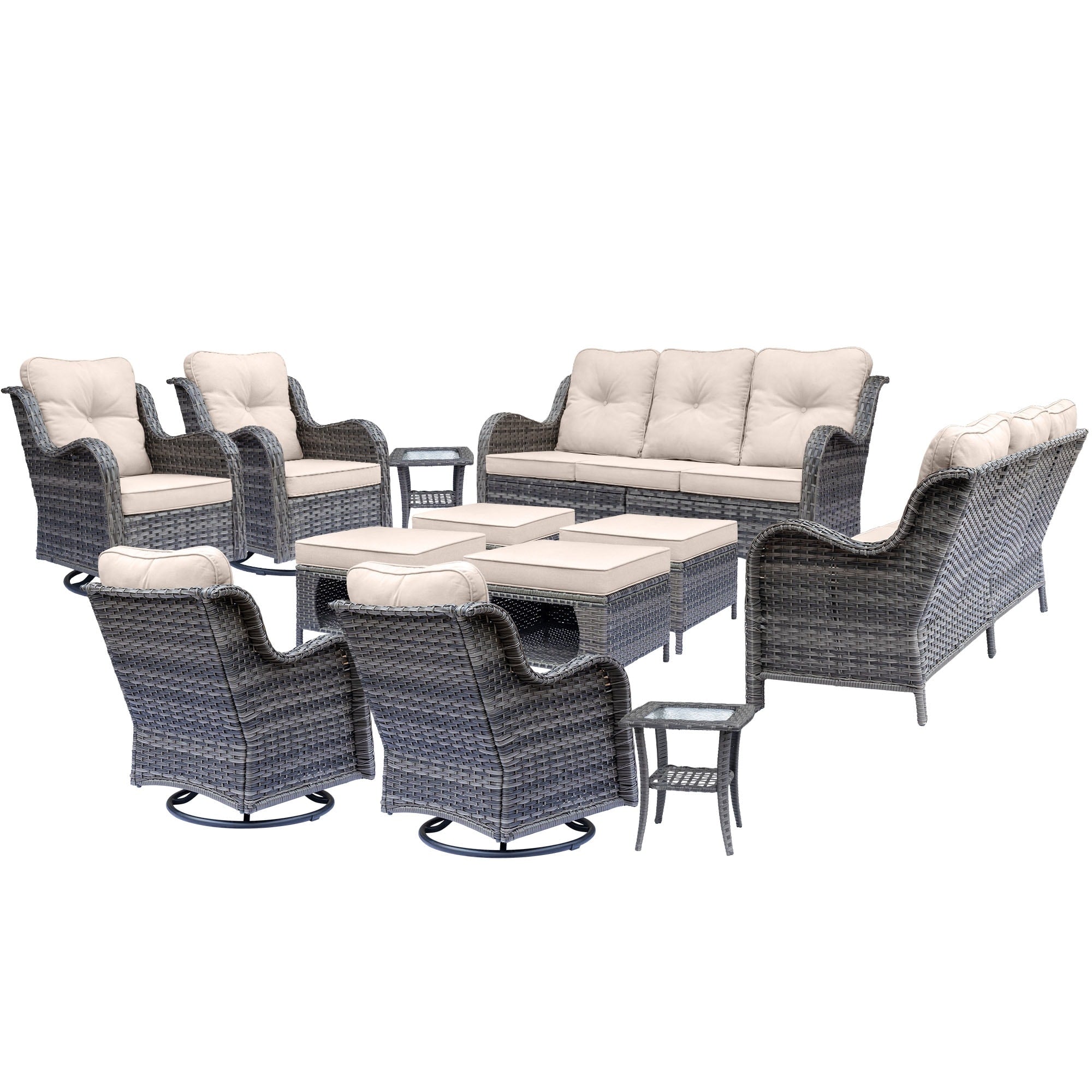 Outdoor Patio Furniture Set-Wicker Patio Conversation Swivel Chair Set