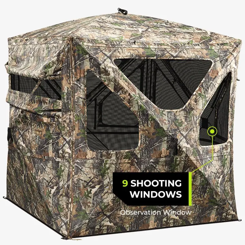 360° See-Through Hunting Blind, Silent Pop-Up Deer Ground Blind with Removable 300D Blackout Panel