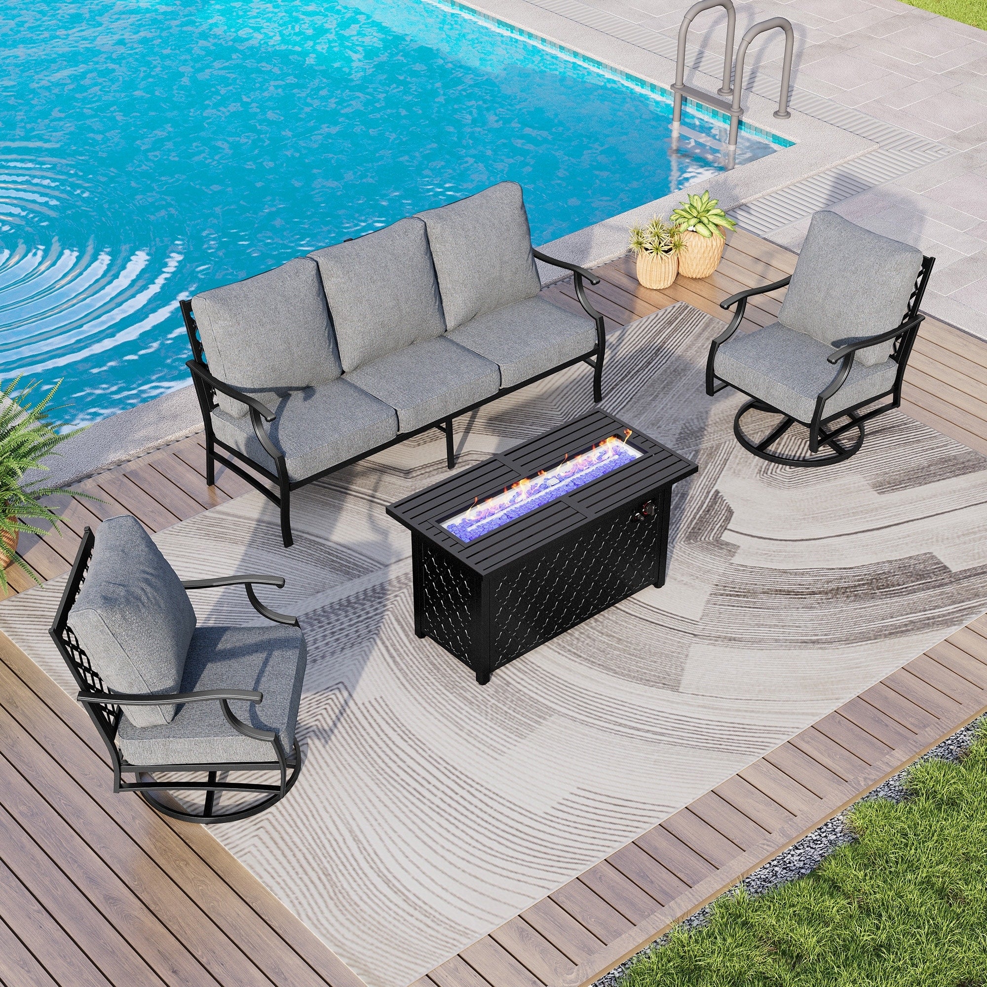 MAISON ARTS Outdoor Sofa Set 4/6-Piece Patio Conversation Set with 45'' Gas Fire Pit Table