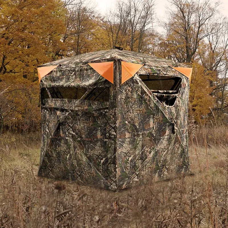 360° See-Through Hunting Blind, Silent Pop-Up Deer Ground Blind with Removable 300D Blackout Panel