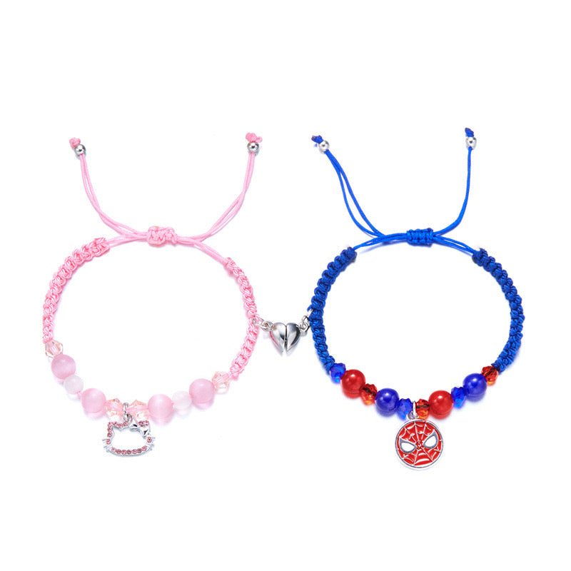 Hellokitty and Spiderman 2 Pcs Magnetic Couples Adjustable Bracelets