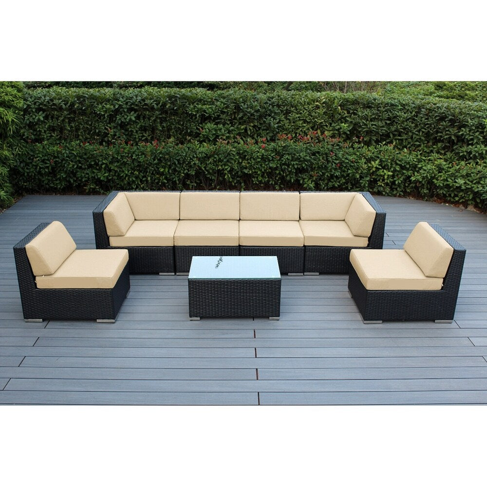 Ohana Outdoor 7-pc. Cushioned Black Wicker Conversation Set - No Assembly