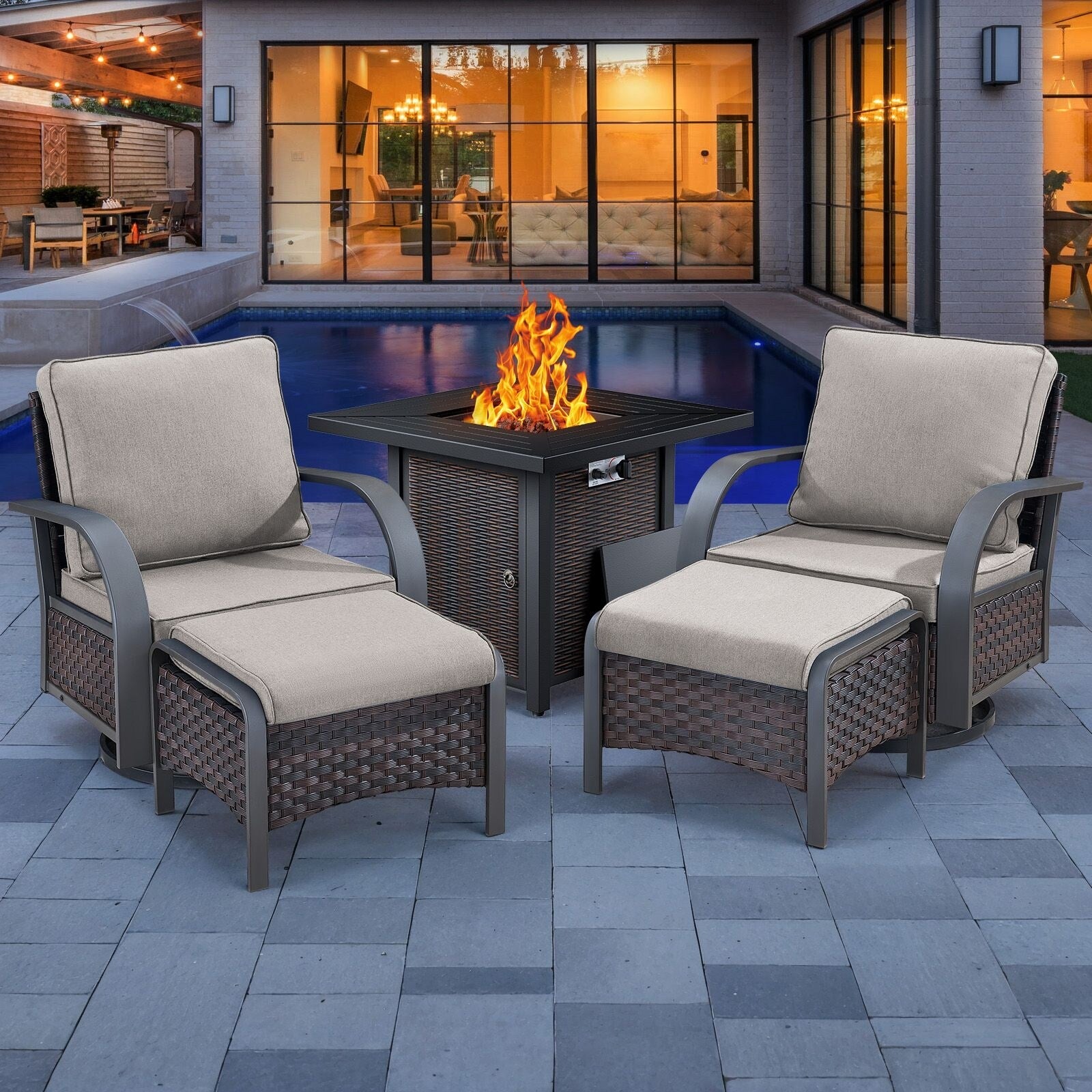 Outdoor Patio Chair with Fire Pit Table Set