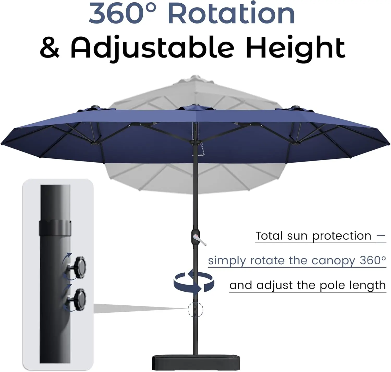 Large Outdoor Patio Umbrella 15ft with Weighted Base for Garden, Poolside, and Beach