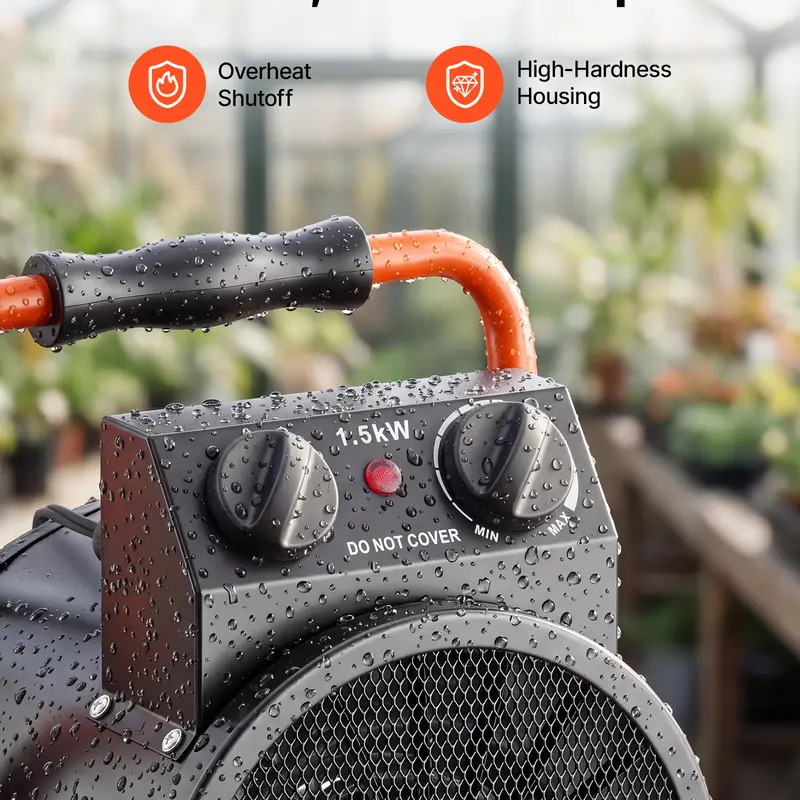 1500W Portable Greenhouse Electric Heater, Thermostat, IPX4