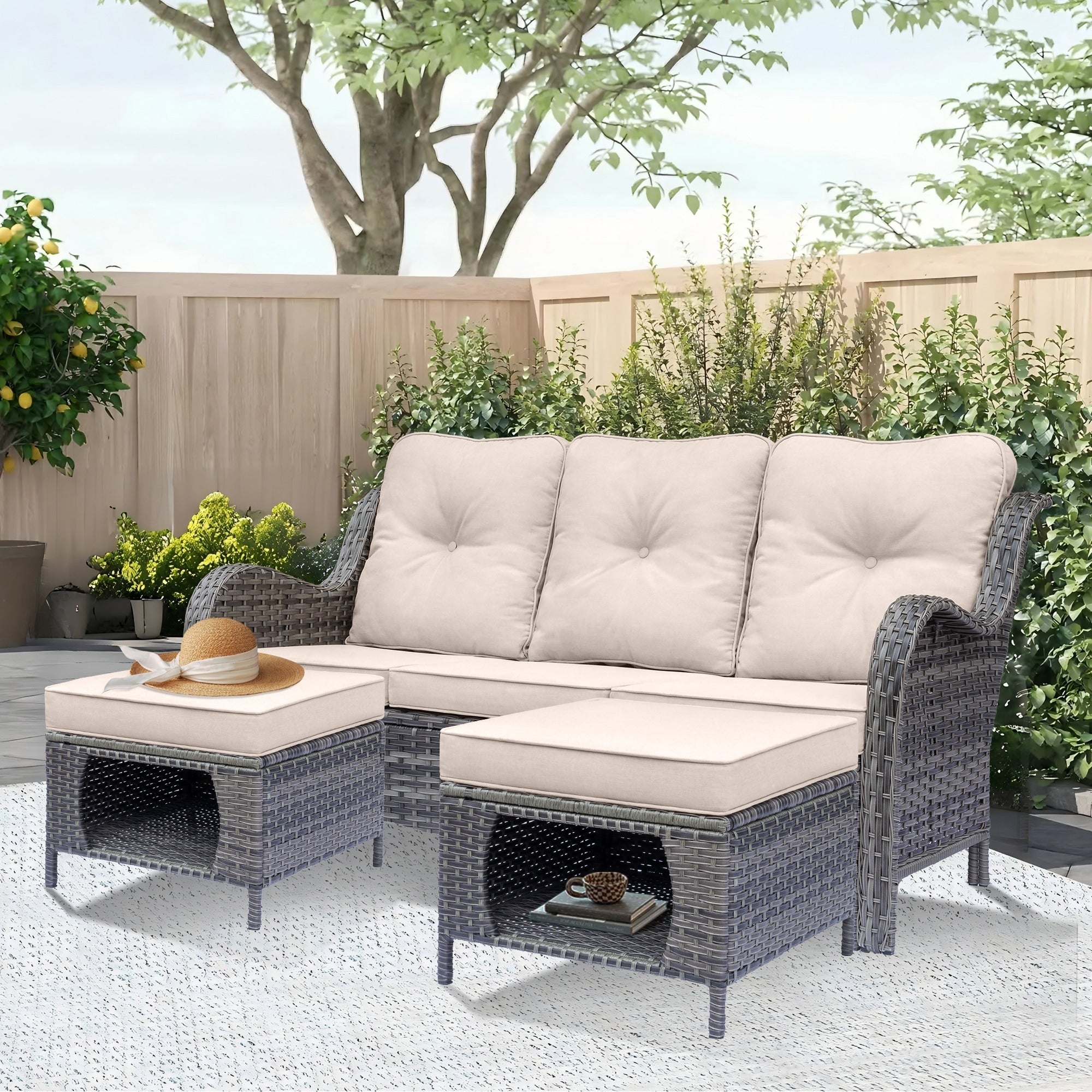 Outdoor Patio Furniture Set-Wicker Patio Conversation Swivel Chair Set
