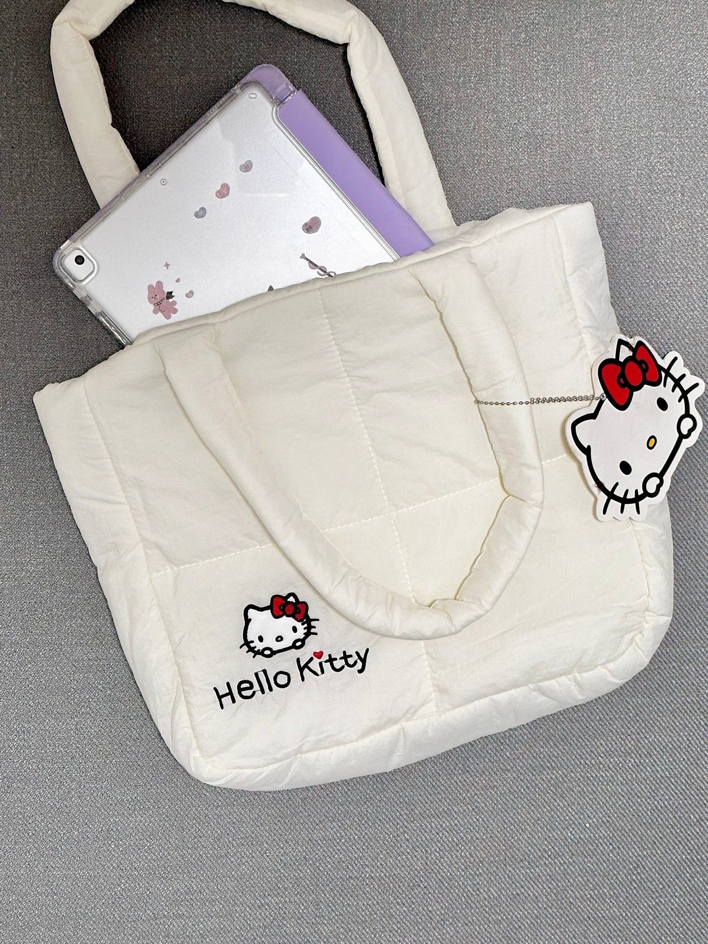 Hellokitty Puffer Tote Bag Cotton Padded Quilted Puffy Bags Tote Bag