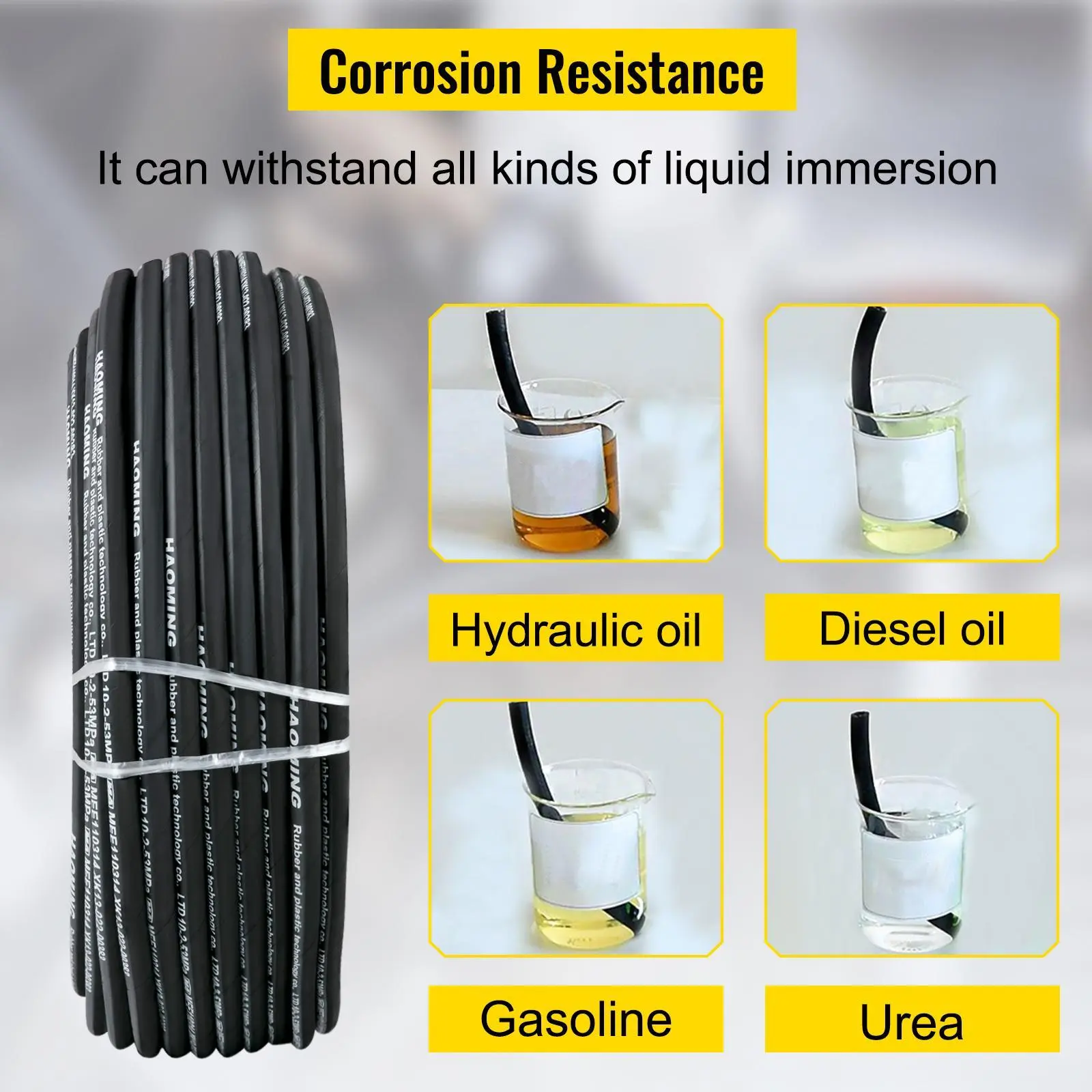 Double Steel Wire Braided High Pressure Hydraulic Hose, 3/8 & 1/2 Inch ID, 50ft / 328ft Bulk Rubber Hydraulic Oil Tube 5000PSI for Automotive Industrial Machinery
