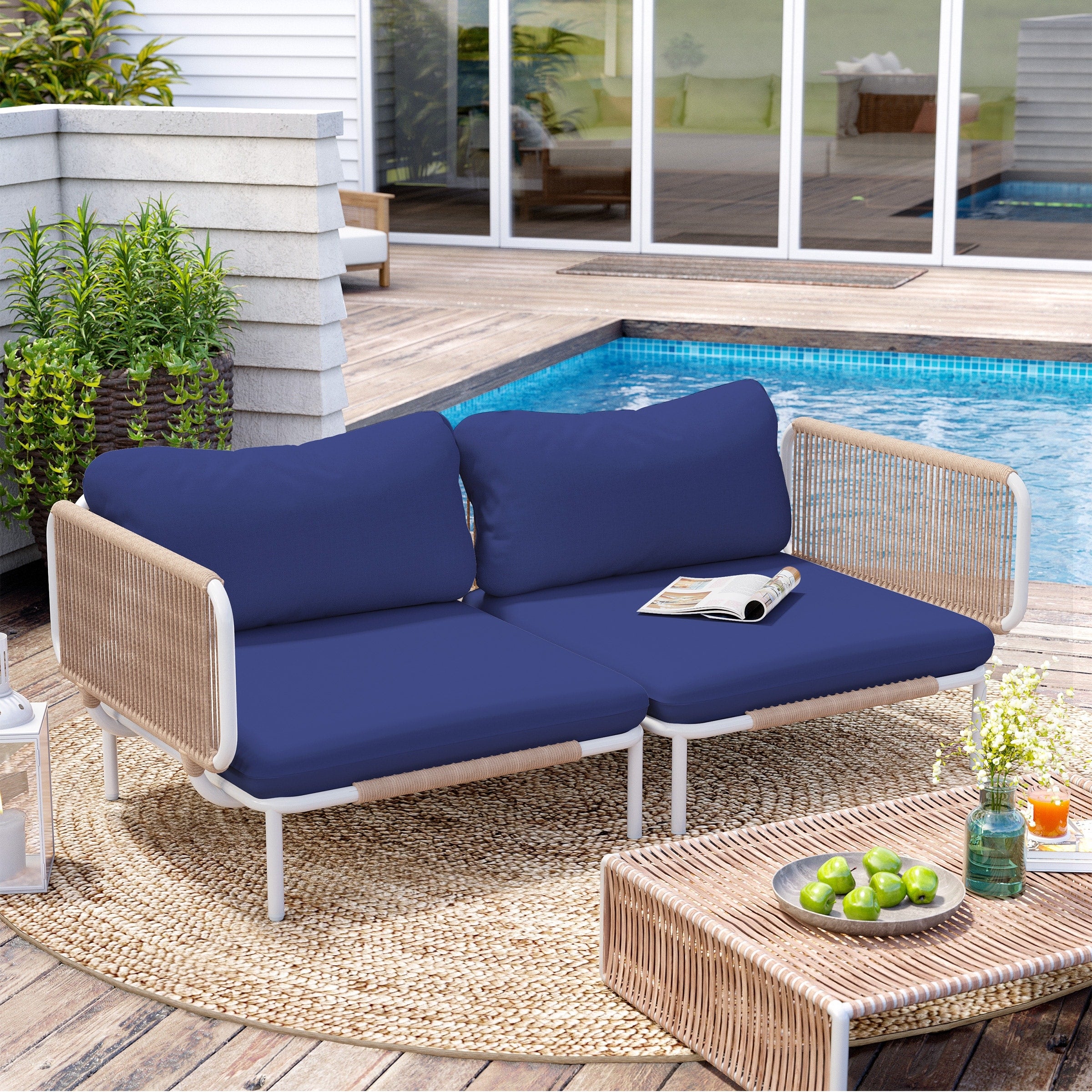 Outdoor Cushioned Sectional Sofa Chat Set Patio Furniture Conversation Set, Free Combination