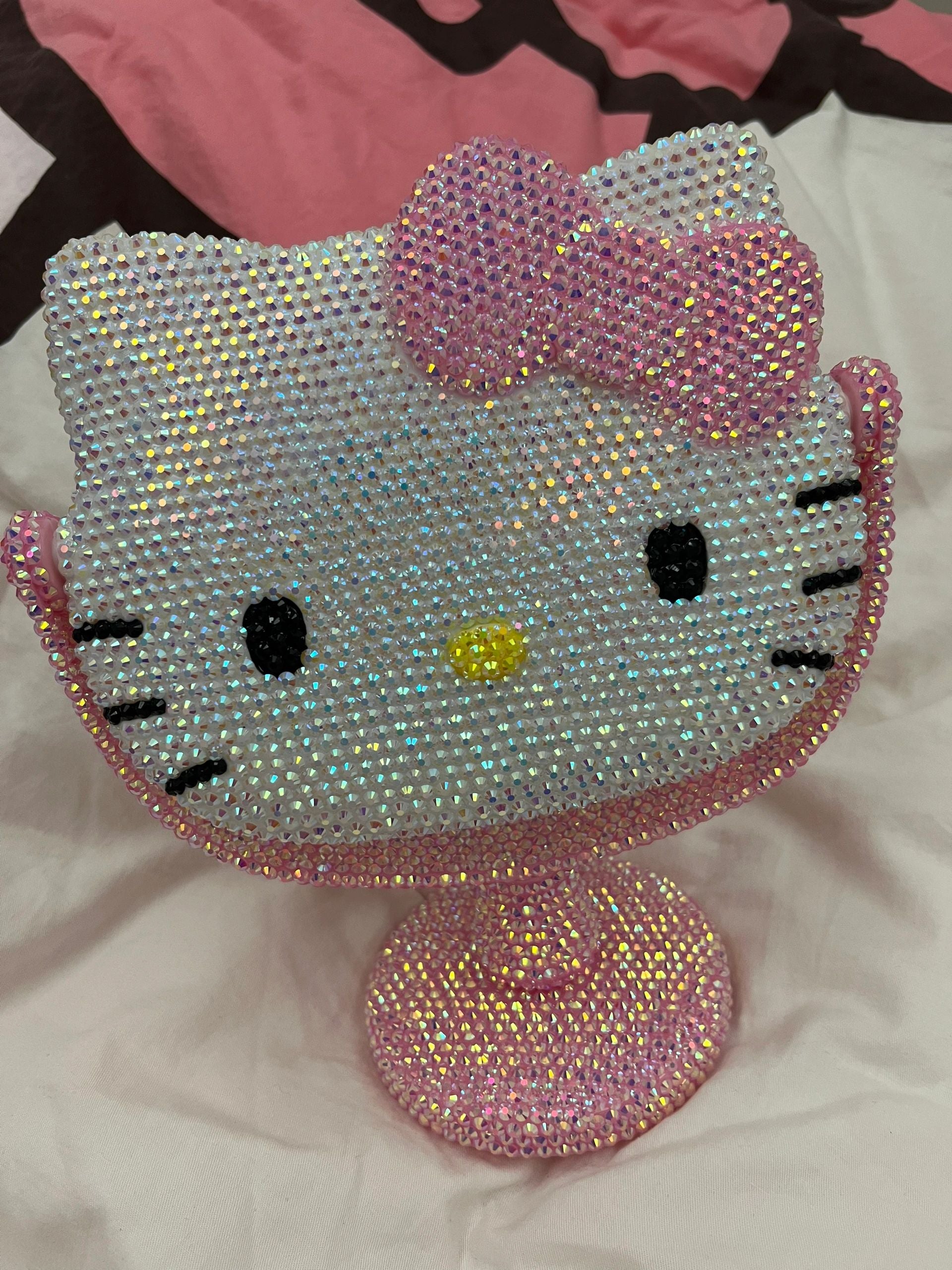 Hellokitty Bling Tabletop Swivel Vanity Mirror Sparkly Compact Mirror Handmade Crystals