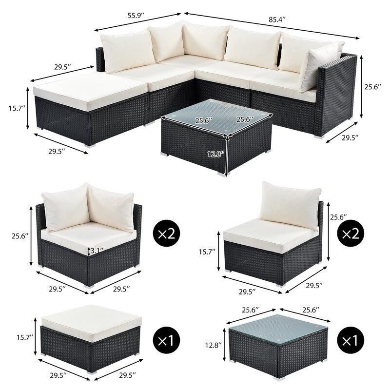 Keylin Wicker/Rattan 5 - Person Seating Group with Cushions