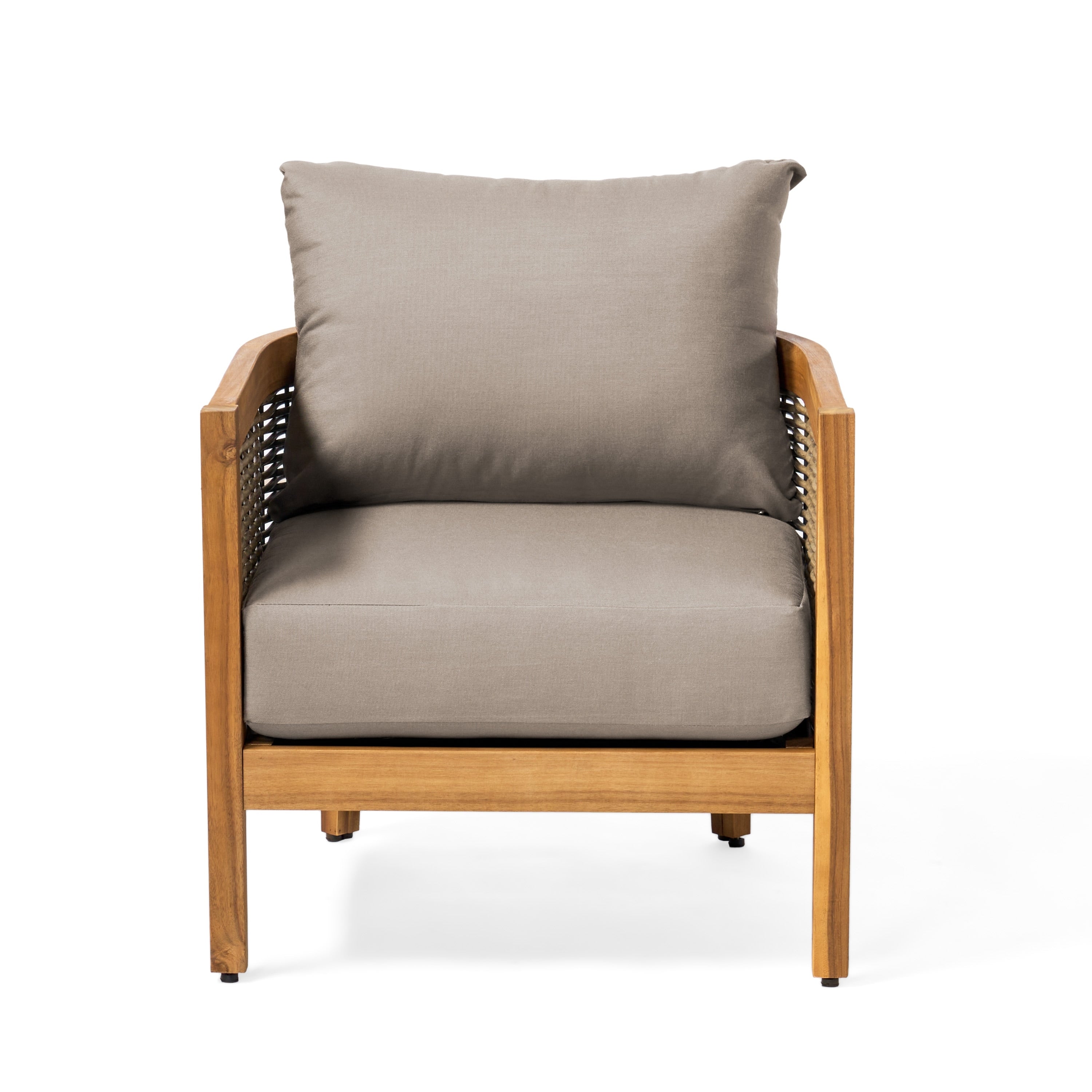 Burchett Outdoor Acacia Wood and Wicker 4 Seater Chat Set with Optional Sunbrella Cushions by Christopher Knight Home