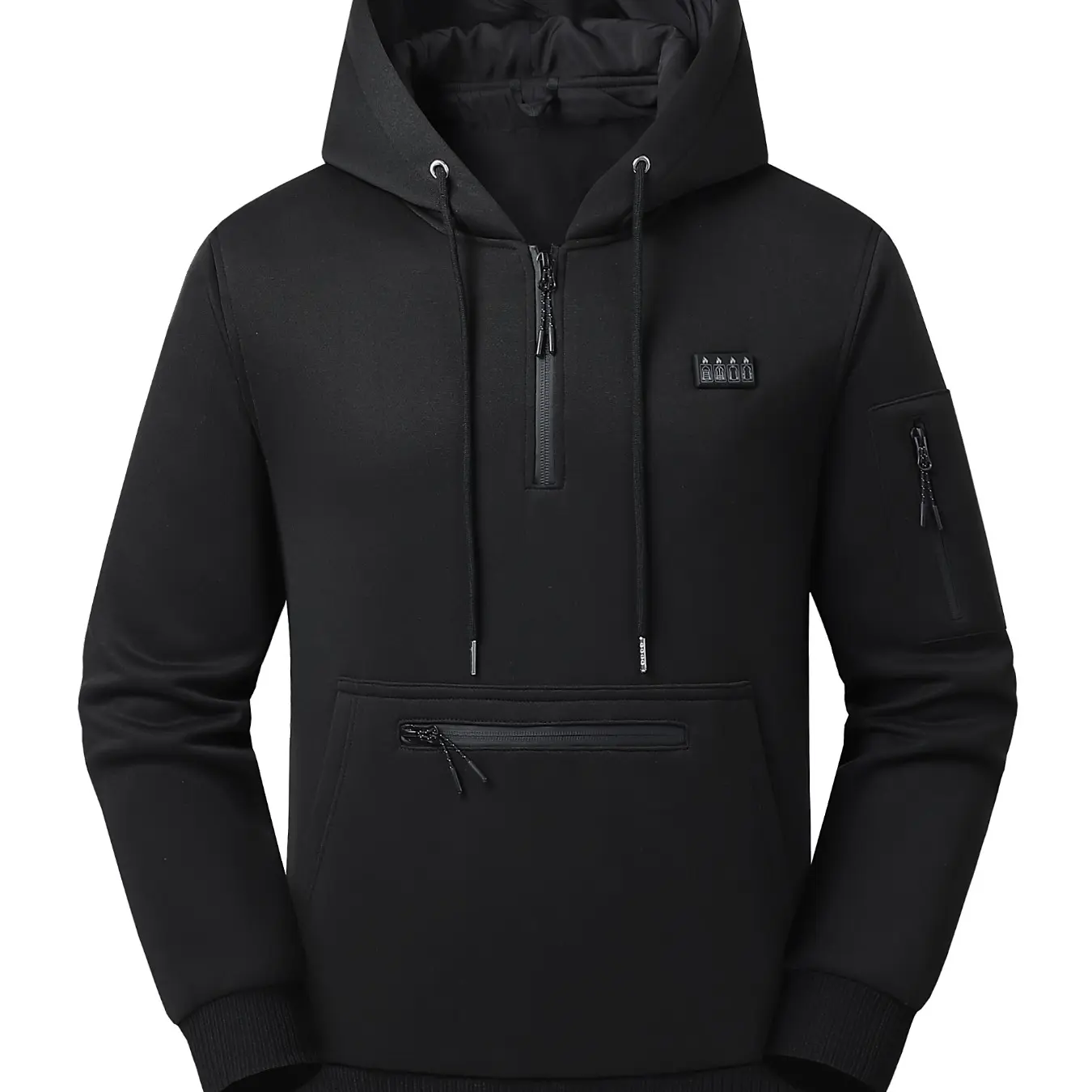 Men's 26-Zone Heated Half-Zip Hoodie, USB Powered, Black