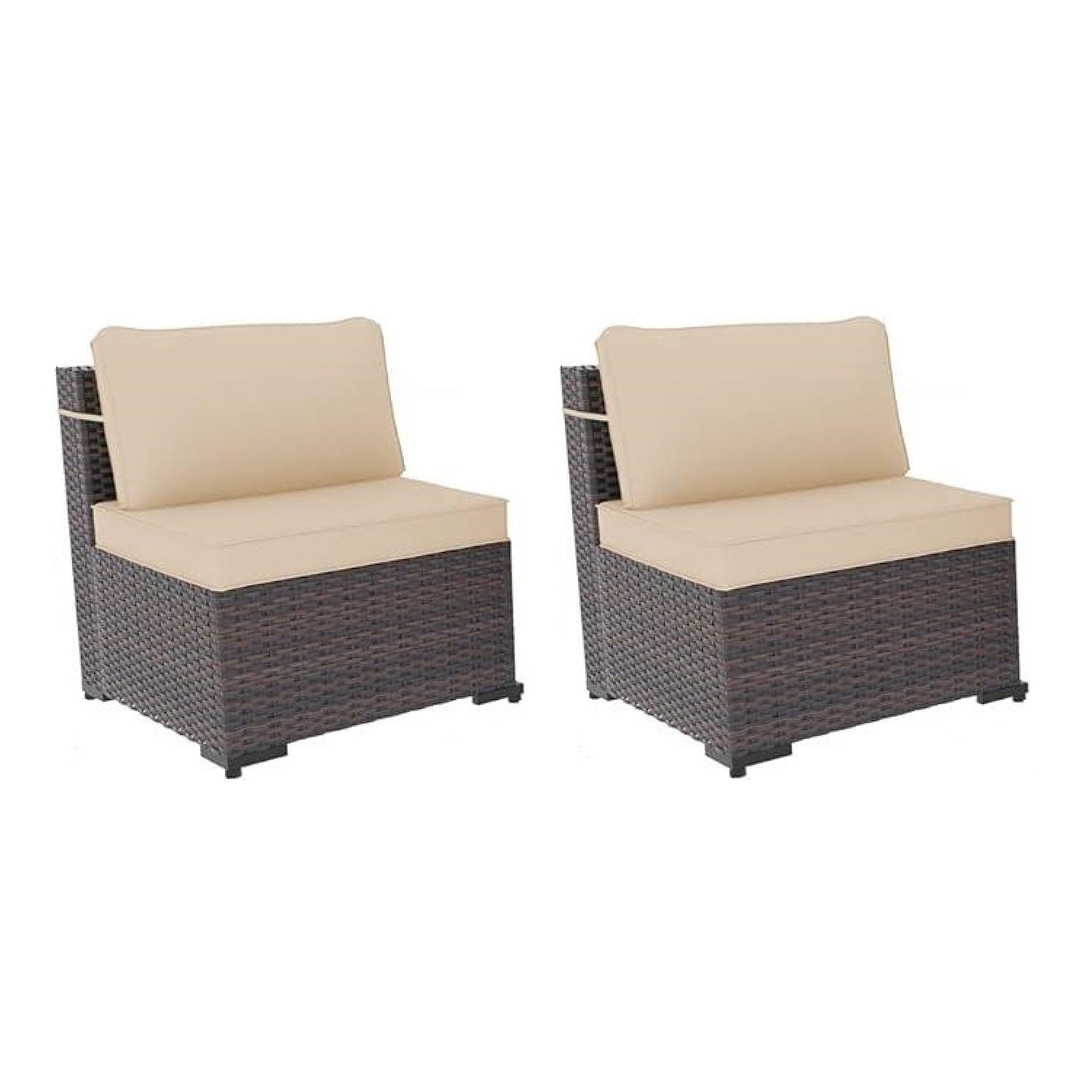 Outdoor Rattan Sectional Sofa Set, Patio Furniture Conversation Set with Fire Pit Table