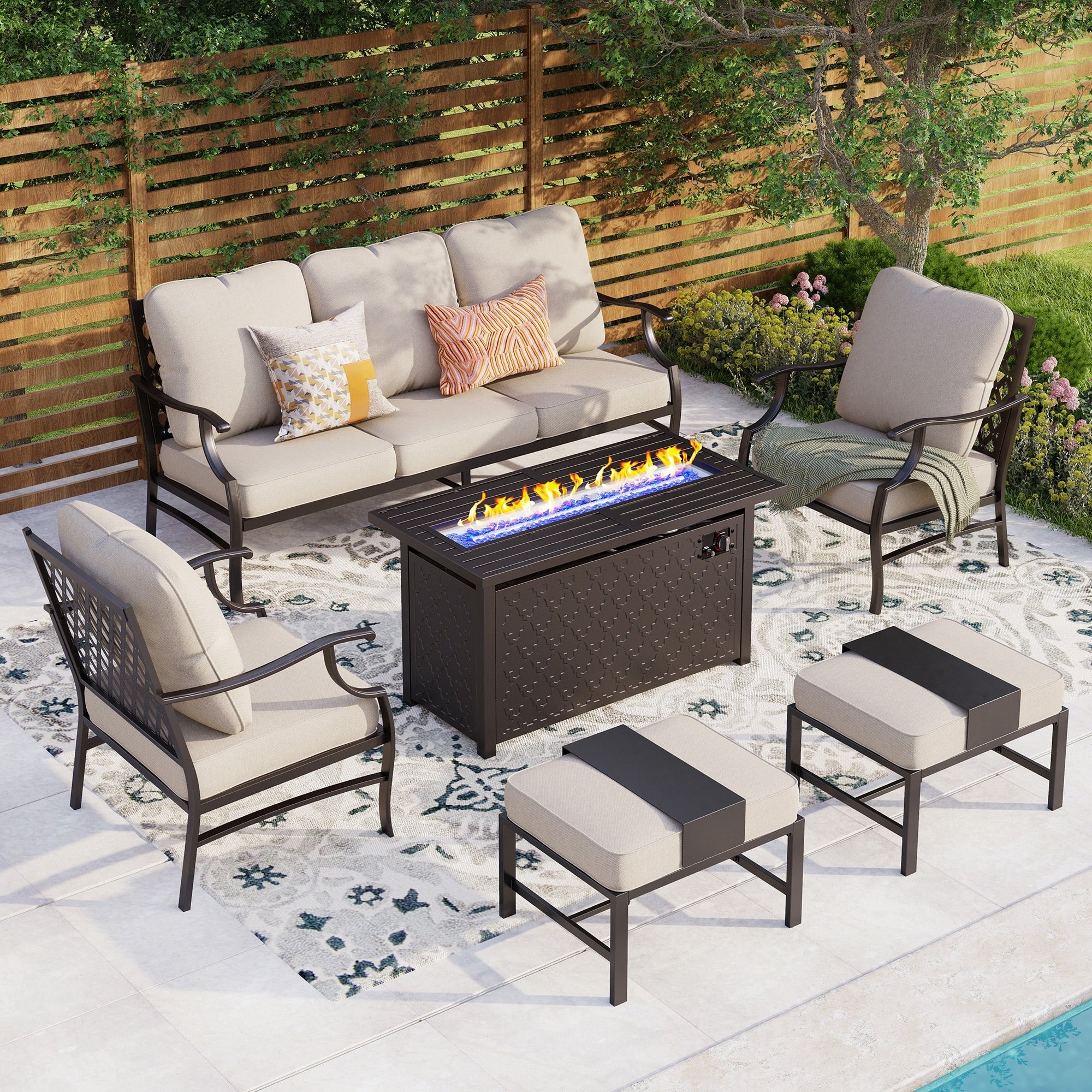 MAISON ARTS Outdoor Sofa Set 4/6-Piece Patio Conversation Set with 45'' Gas Fire Pit Table