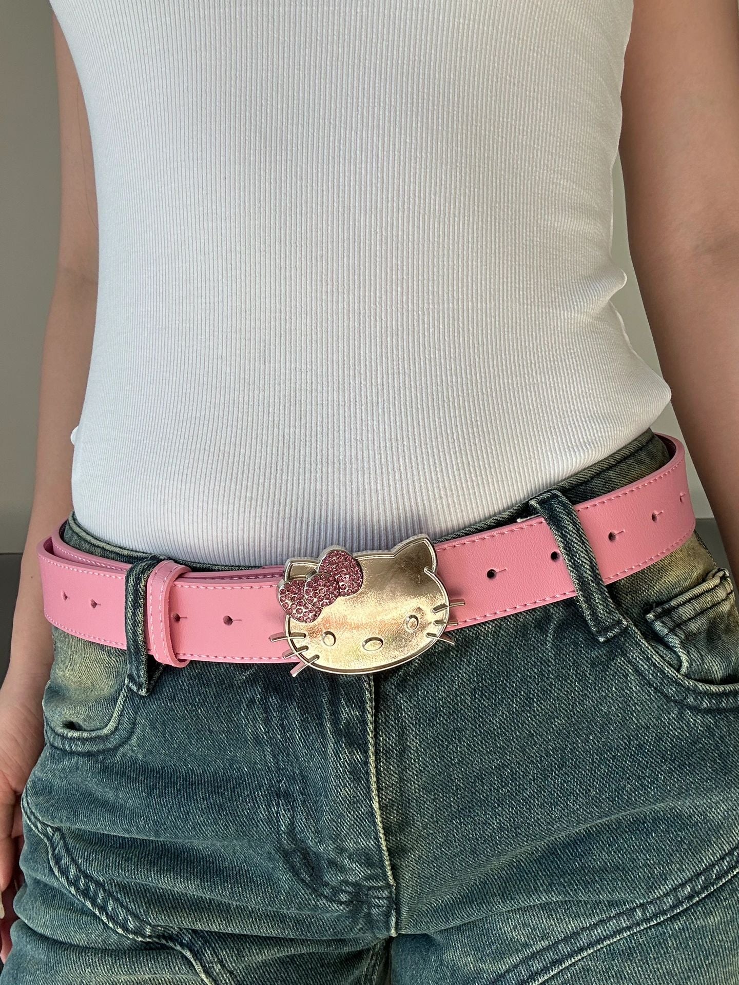 Hellokitty Rhinestone Belt Y2k Belt Cowgirl Leather Belt