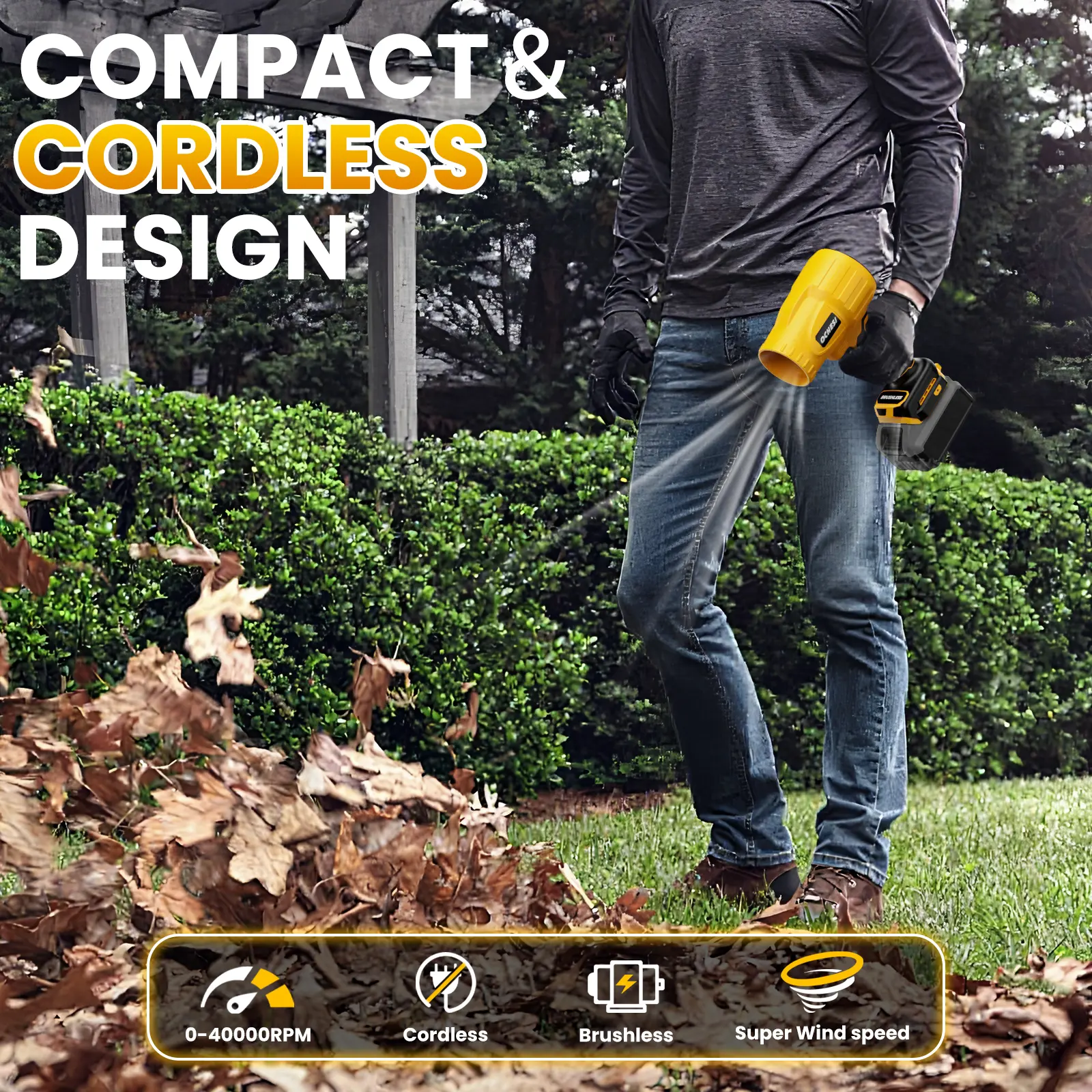 Cordless Leaf Blower, Portable Cordless Blower with High-Speed Brushless Motor, Variable Speed Airflow Control, Compatible with Dewalt 20V Max/Milwaukee 18V/Makita 18V Batteries
