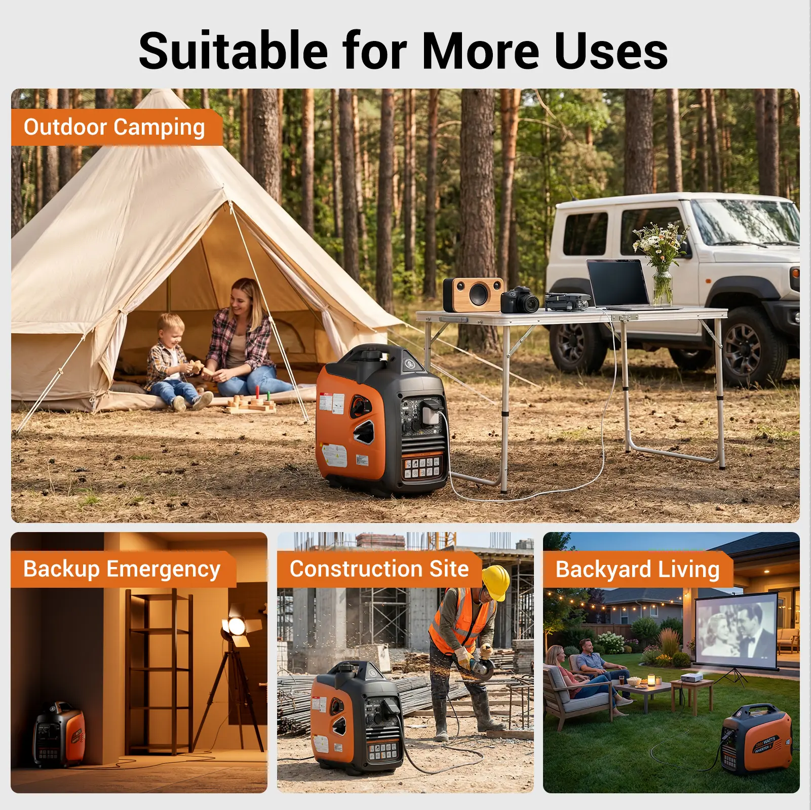 2800W Portable Inverter Generator for Home Backup, Quiet 58 dBA