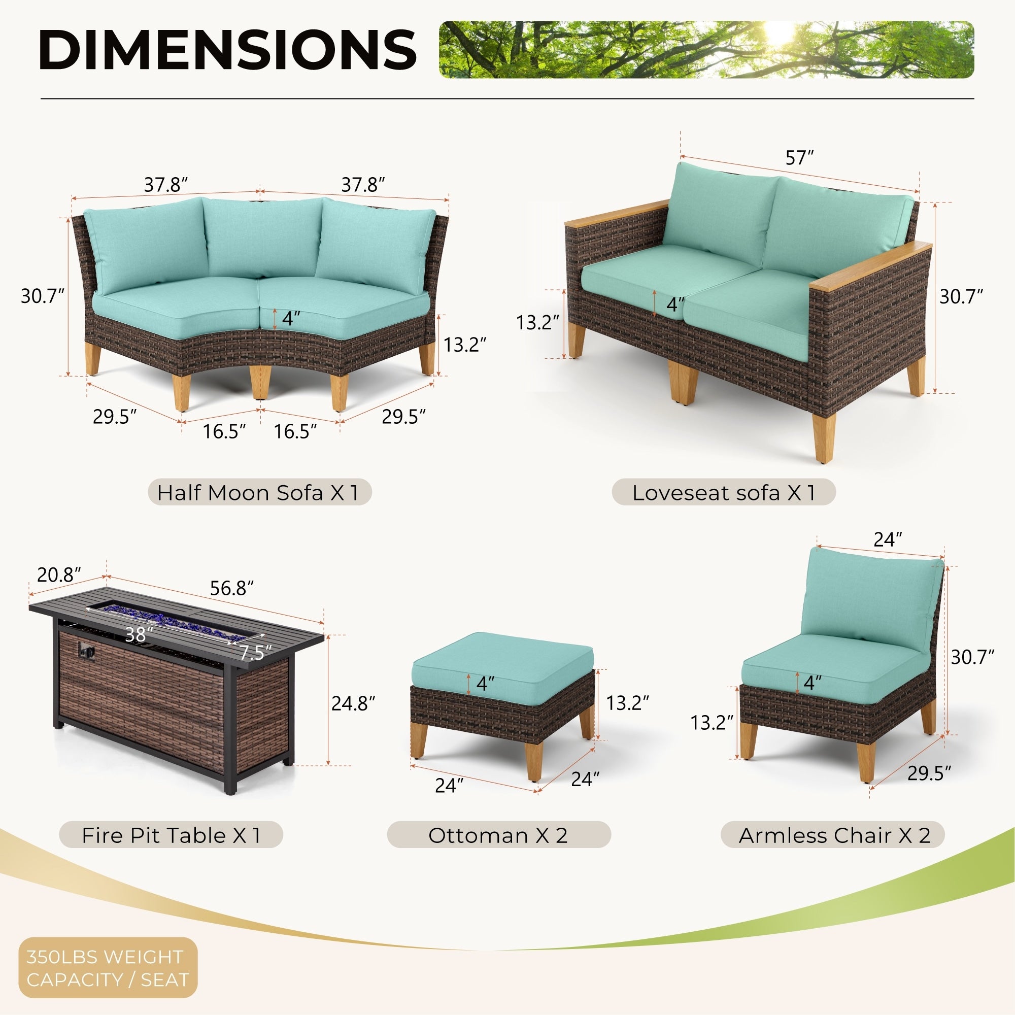 6-11 Piece Patio Outdoor Wicker Sectional Sofa Half-Moon Furniture Set Large Seating Conversation Sets with Fire Pit Table