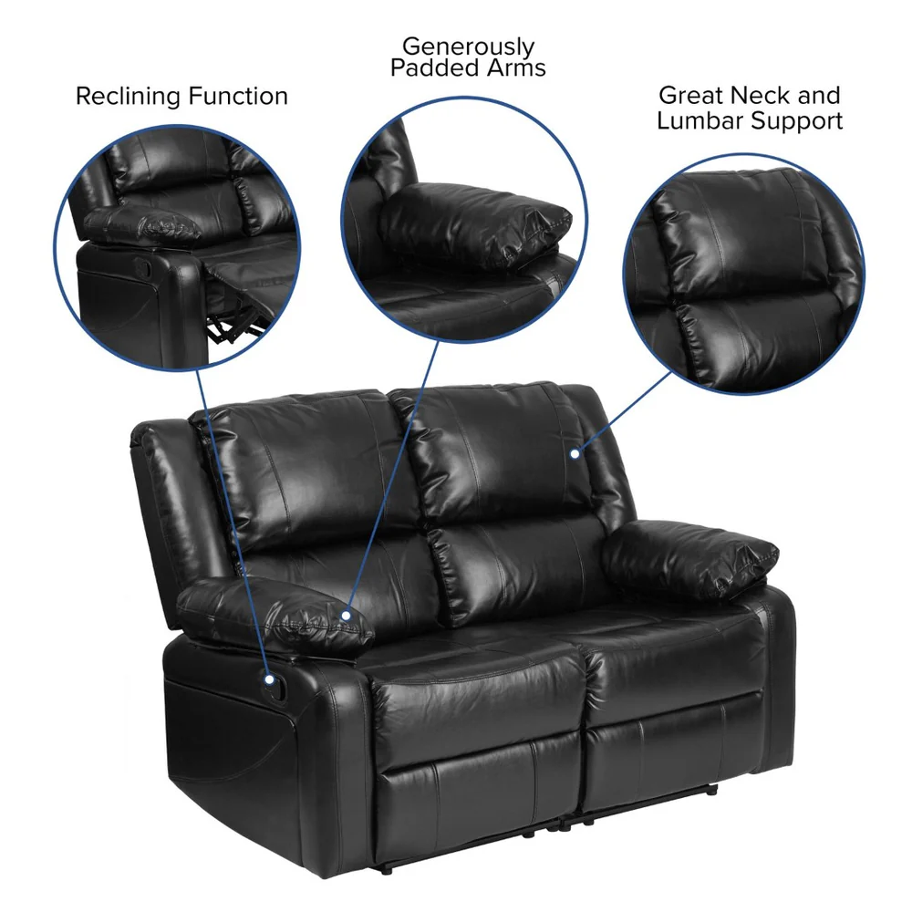 Harmony Series Reclining Loveseat with Plush Pillow-Back Cushions for Ultimate Comfort & Style - Black LeatherSoft