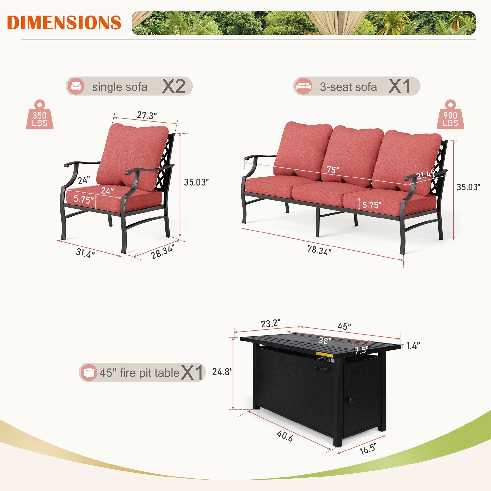MAISON ARTS Outdoor Sofa Set 4/6-Piece Patio Conversation Set with 45'' Gas Fire Pit Table