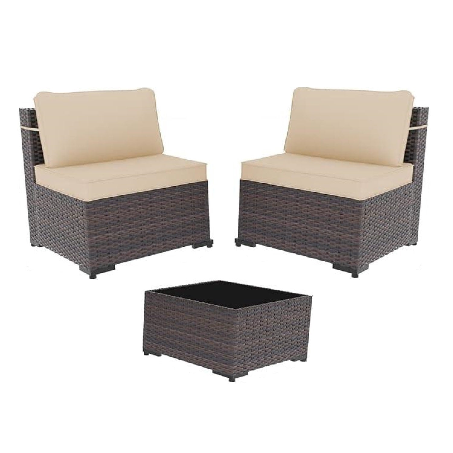 Outdoor Rattan Sectional Sofa Set, Patio Furniture Conversation Set with Fire Pit Table
