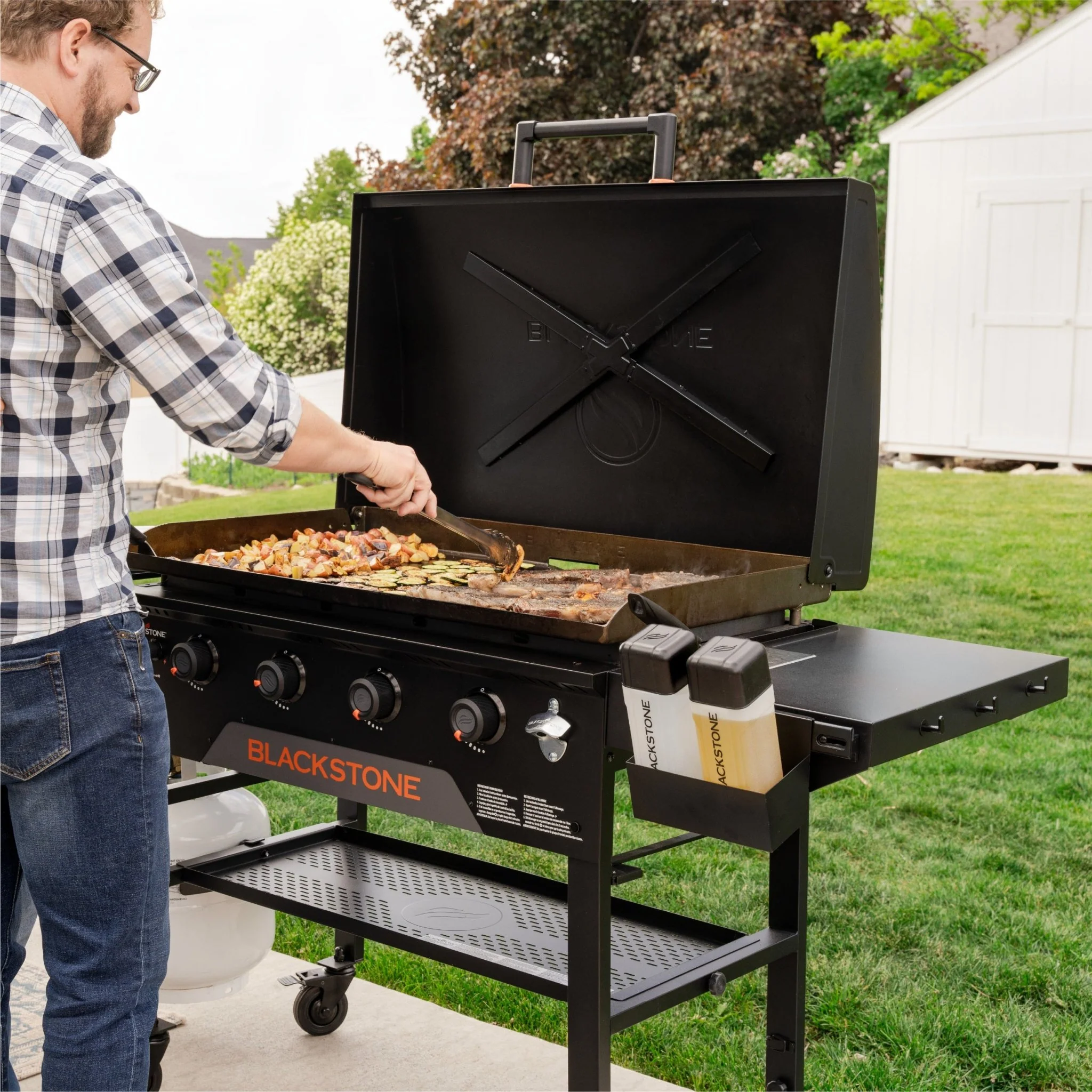 Blackstone Iron Forged 4 Burner Liquid Propane Outdoor Griddle with Hood Black