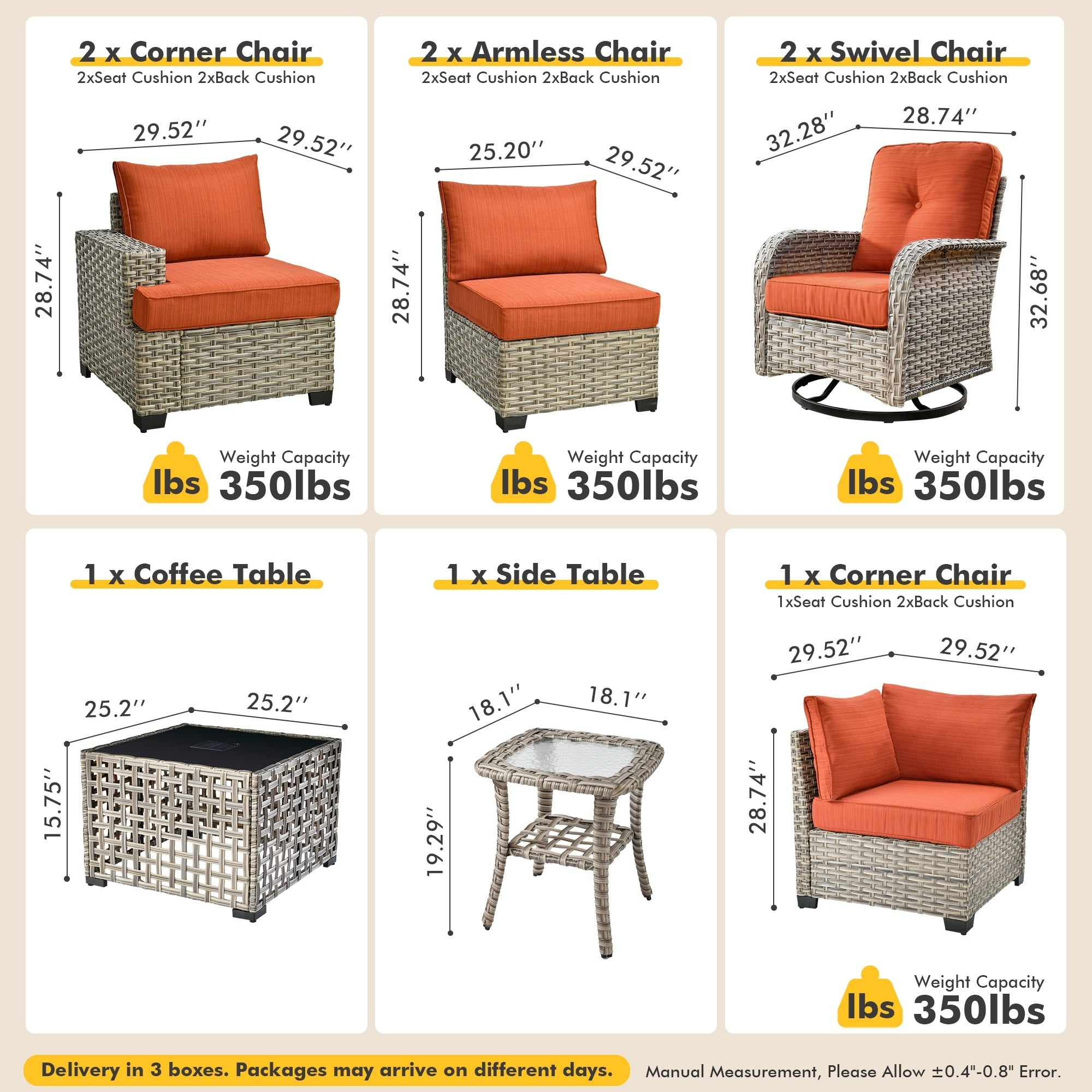 XIZZI 9-piece Outdoor Wicker Patio Furniture Set with Swivel Chairs