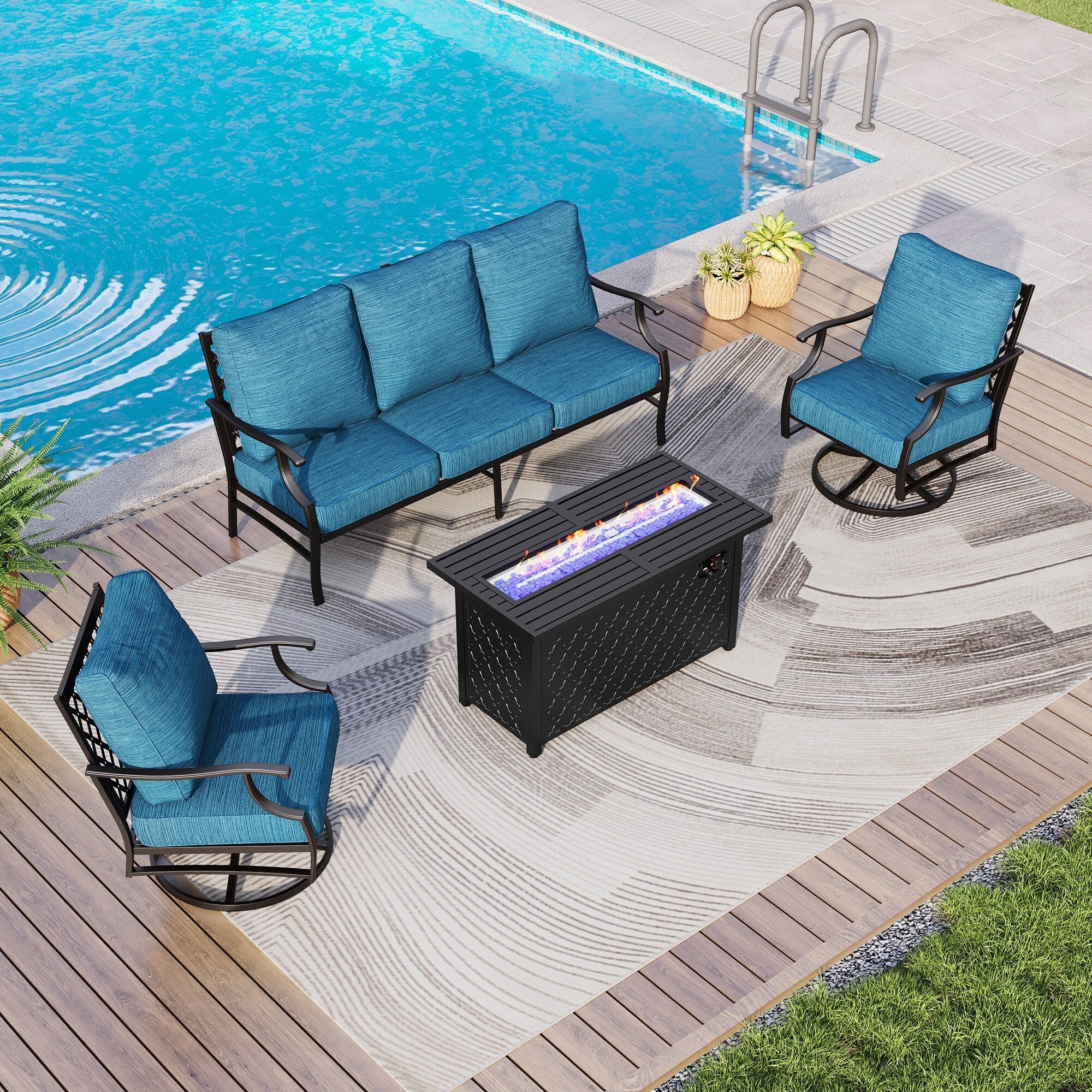 MAISON ARTS Outdoor Sofa Set 4/6-Piece Patio Conversation Set with 45'' Gas Fire Pit Table